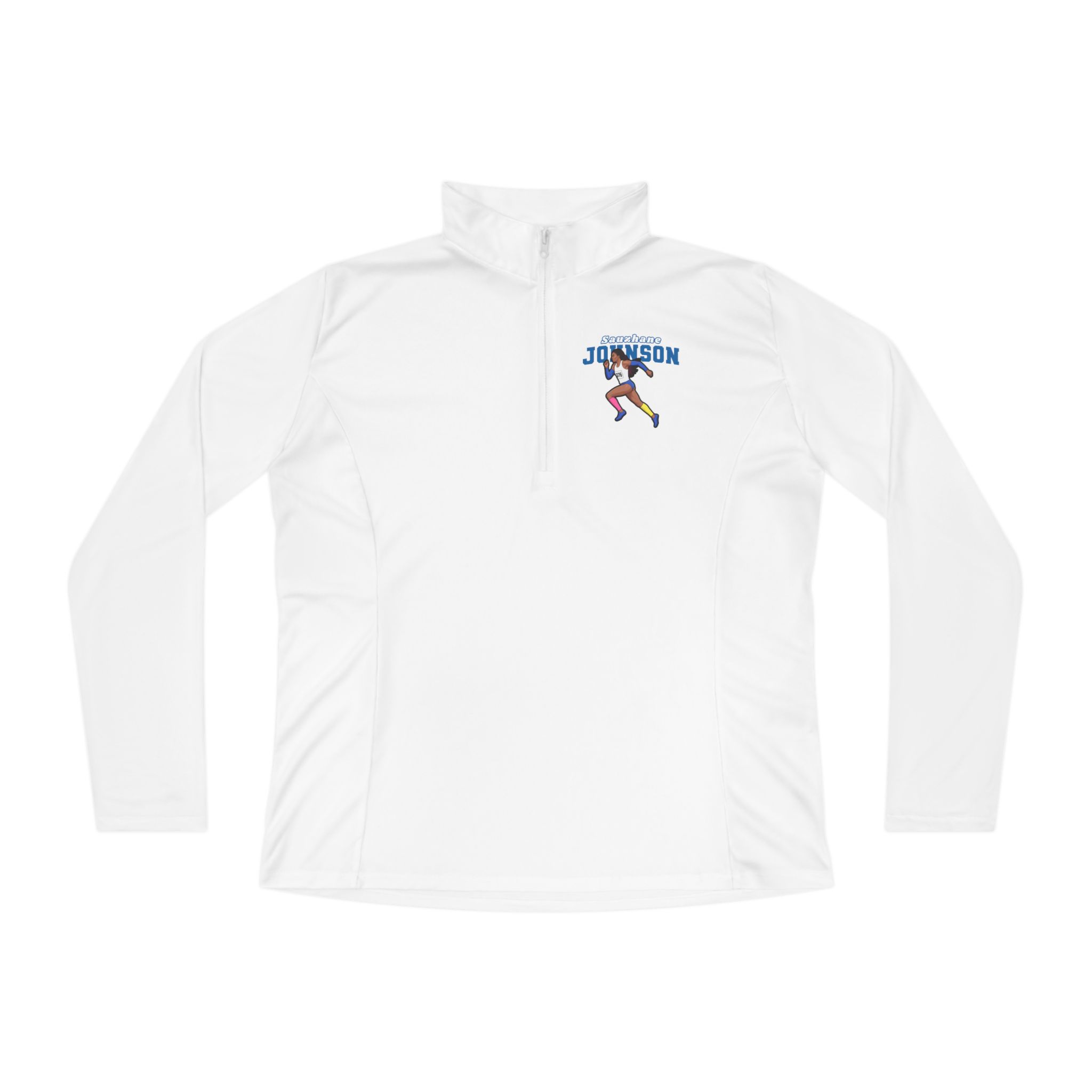 Women's Q-Zip Pullover — character_name_arch in White