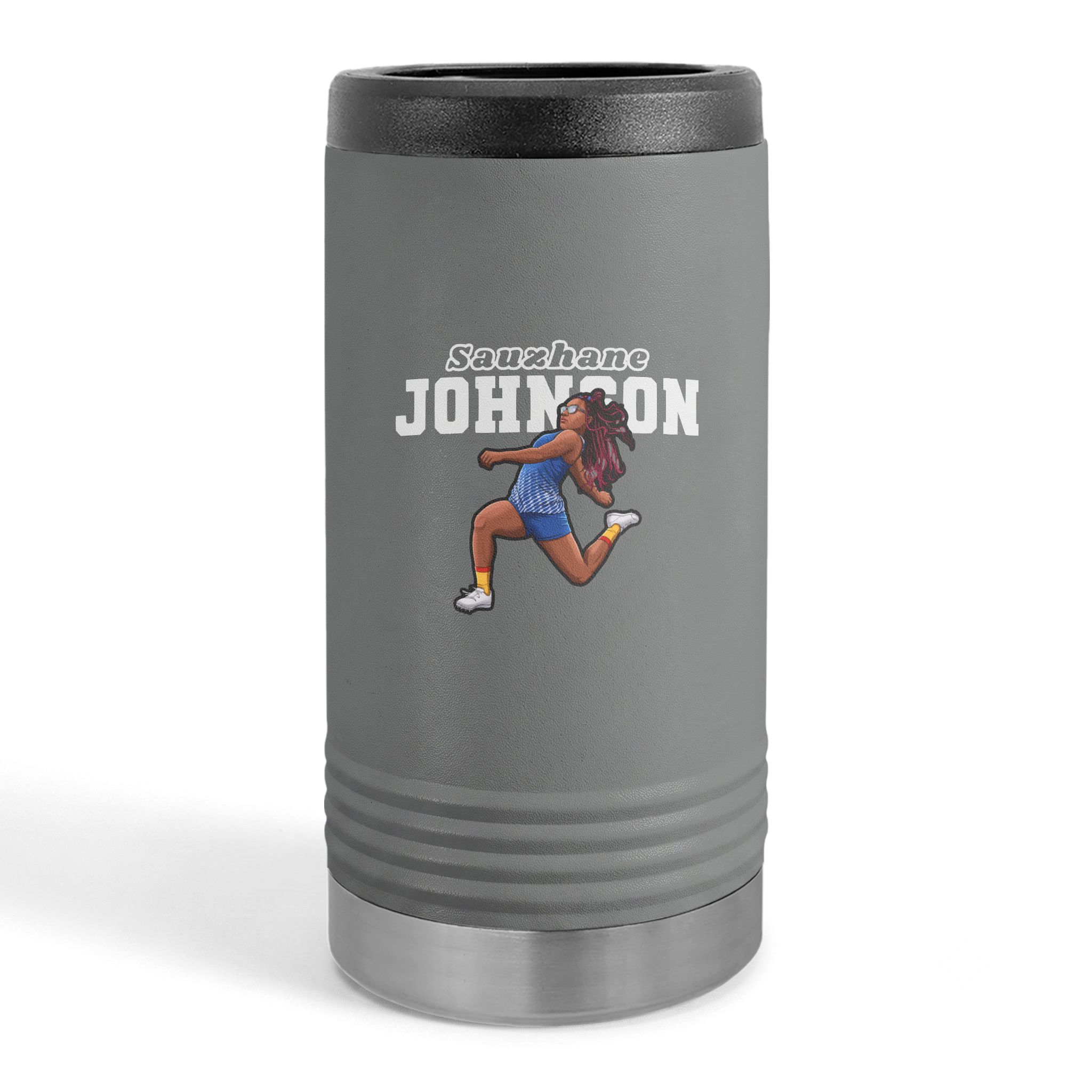 Slim Stainless Can Cooler — character_name_arch in Grey