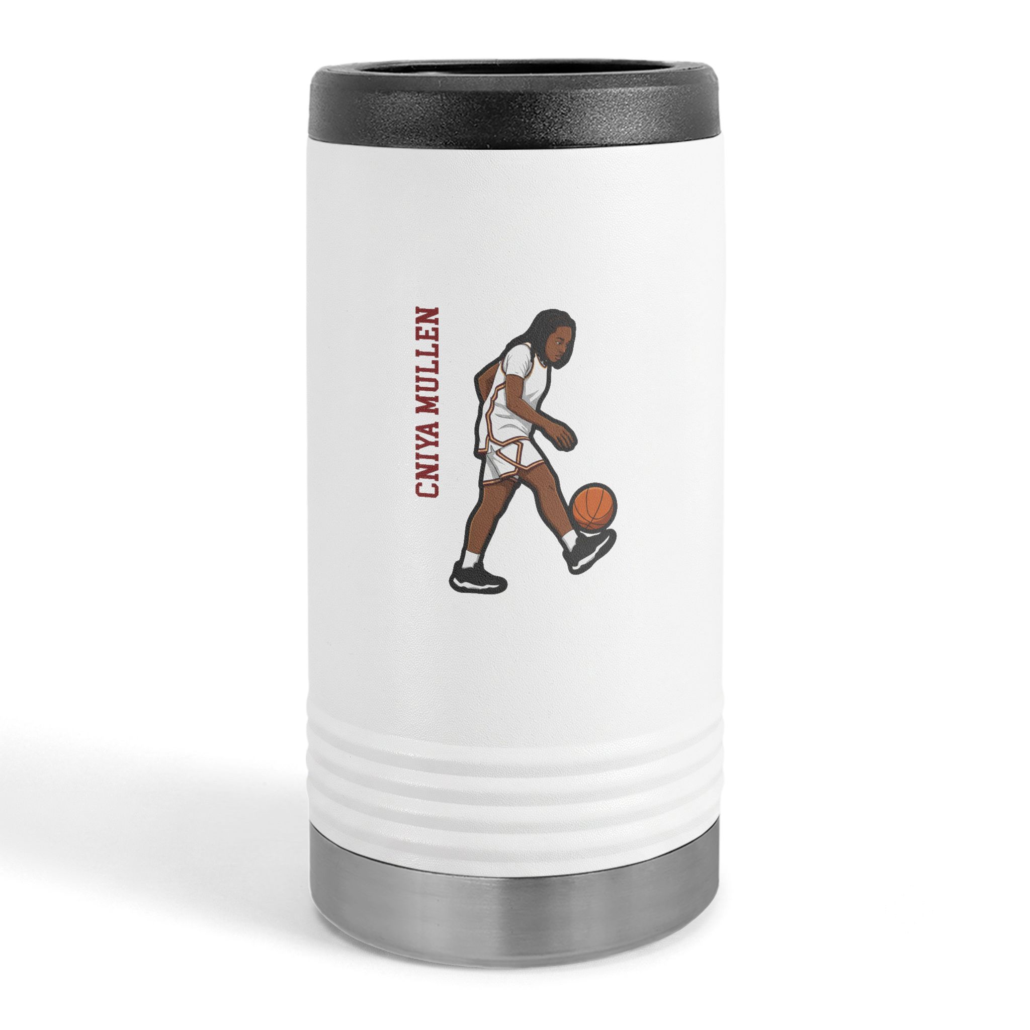Slim Stainless Can Cooler — character_name_vertical in White