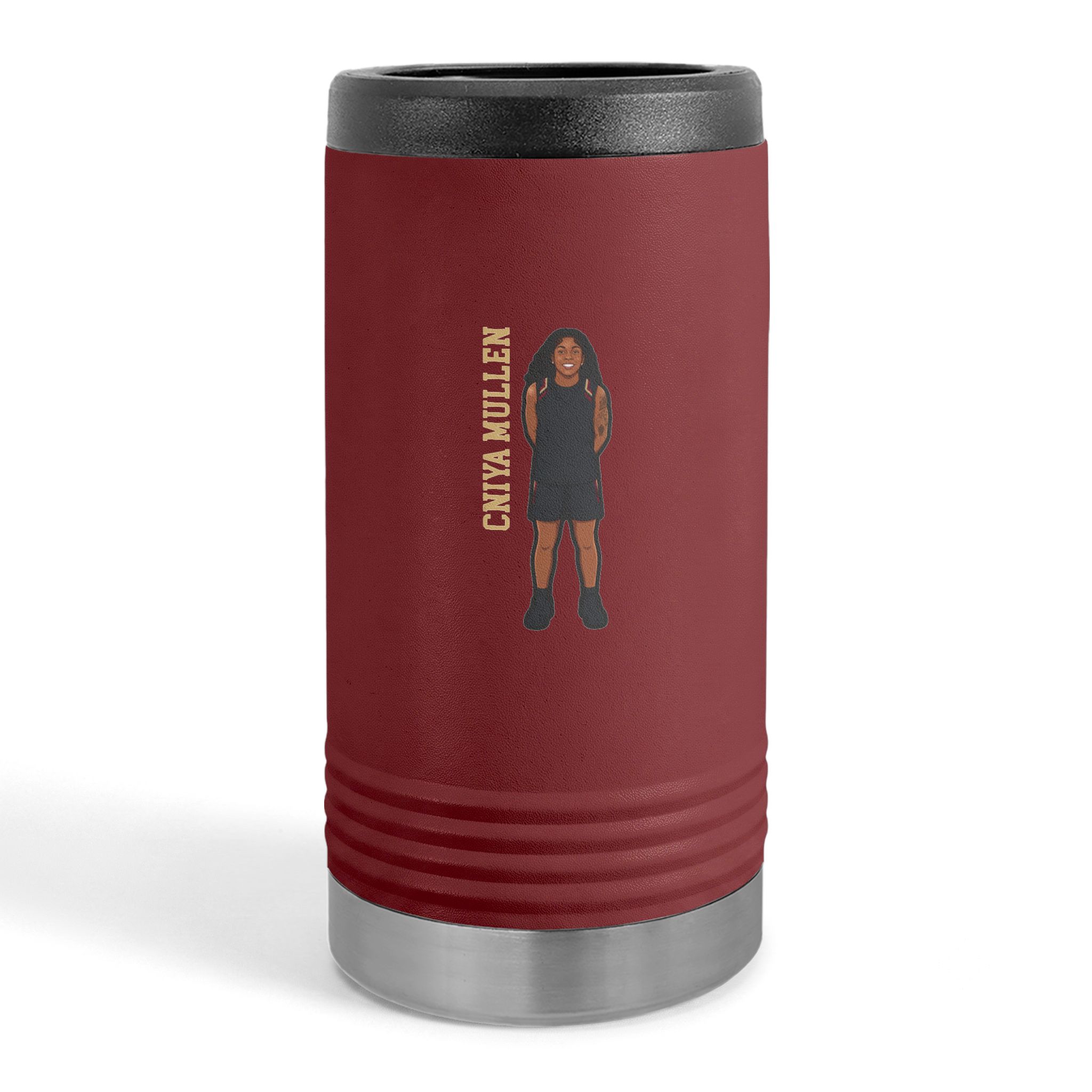 Slim Stainless Can Cooler — character_name_vertical in Maroon