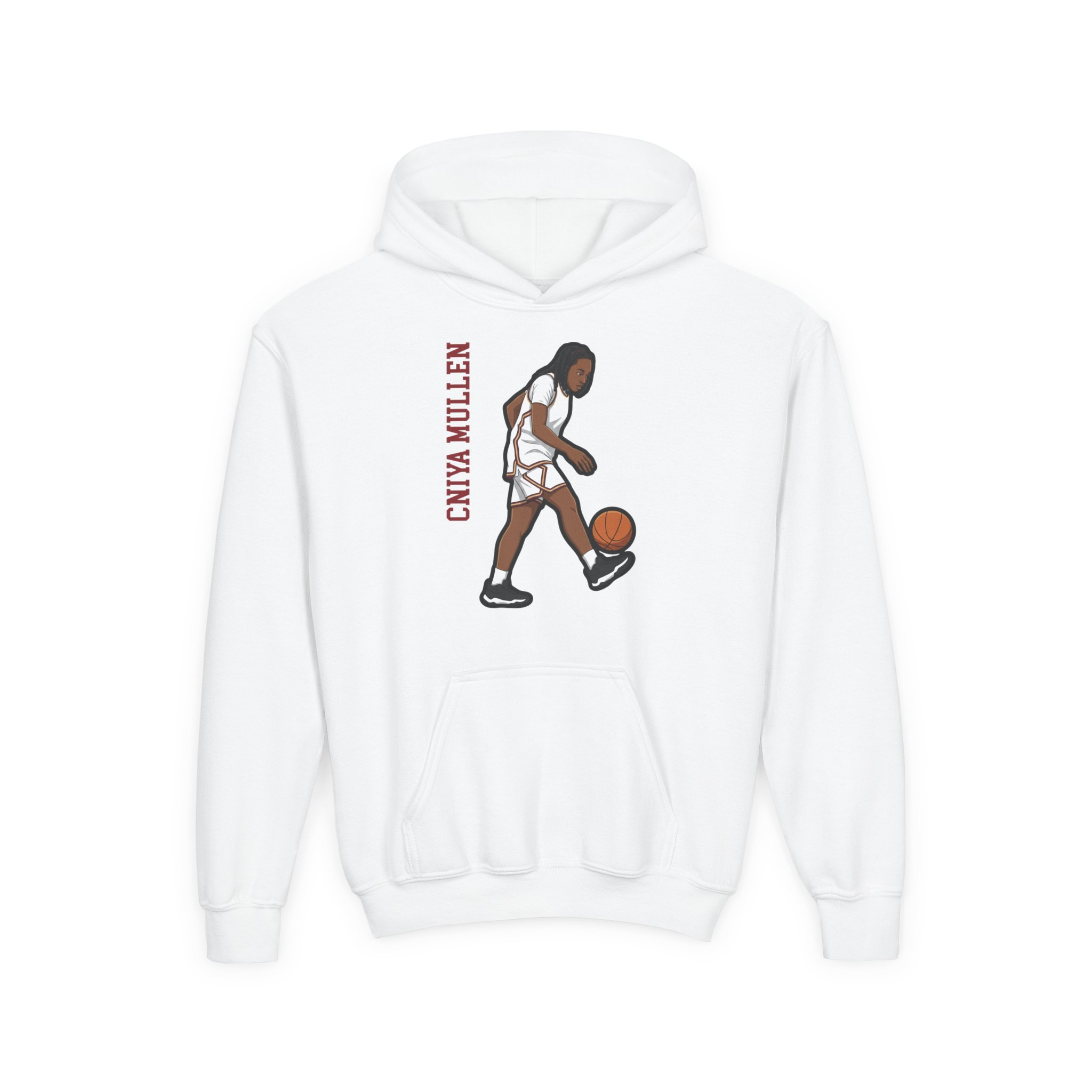 Youth Hoodie — character_name_vertical in White