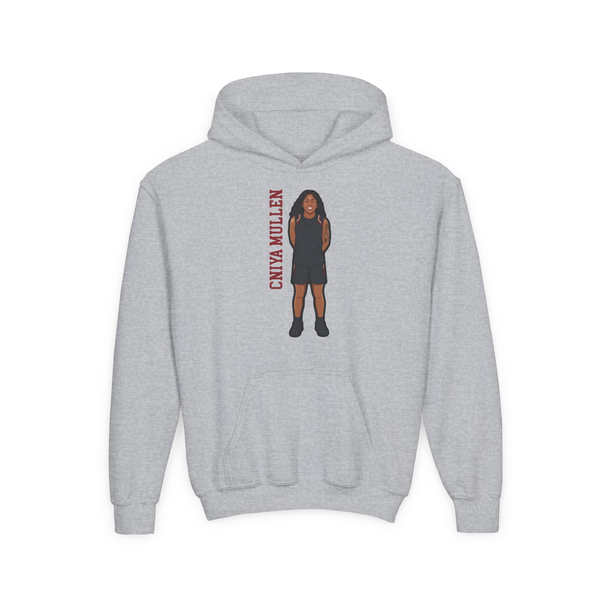 Youth Hoodie — character_name_vertical in Grey