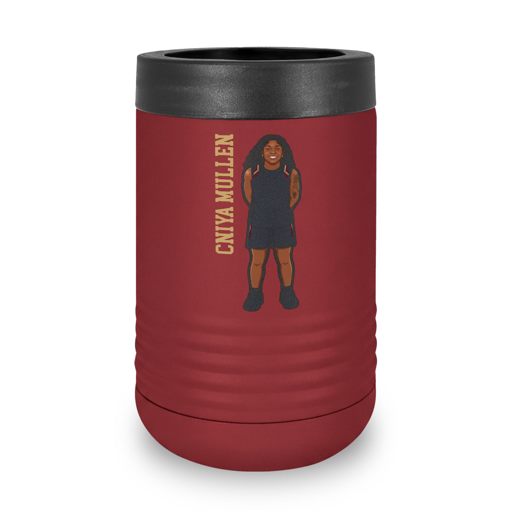 Stainless Can Cooler — character_name_vertical in Maroon