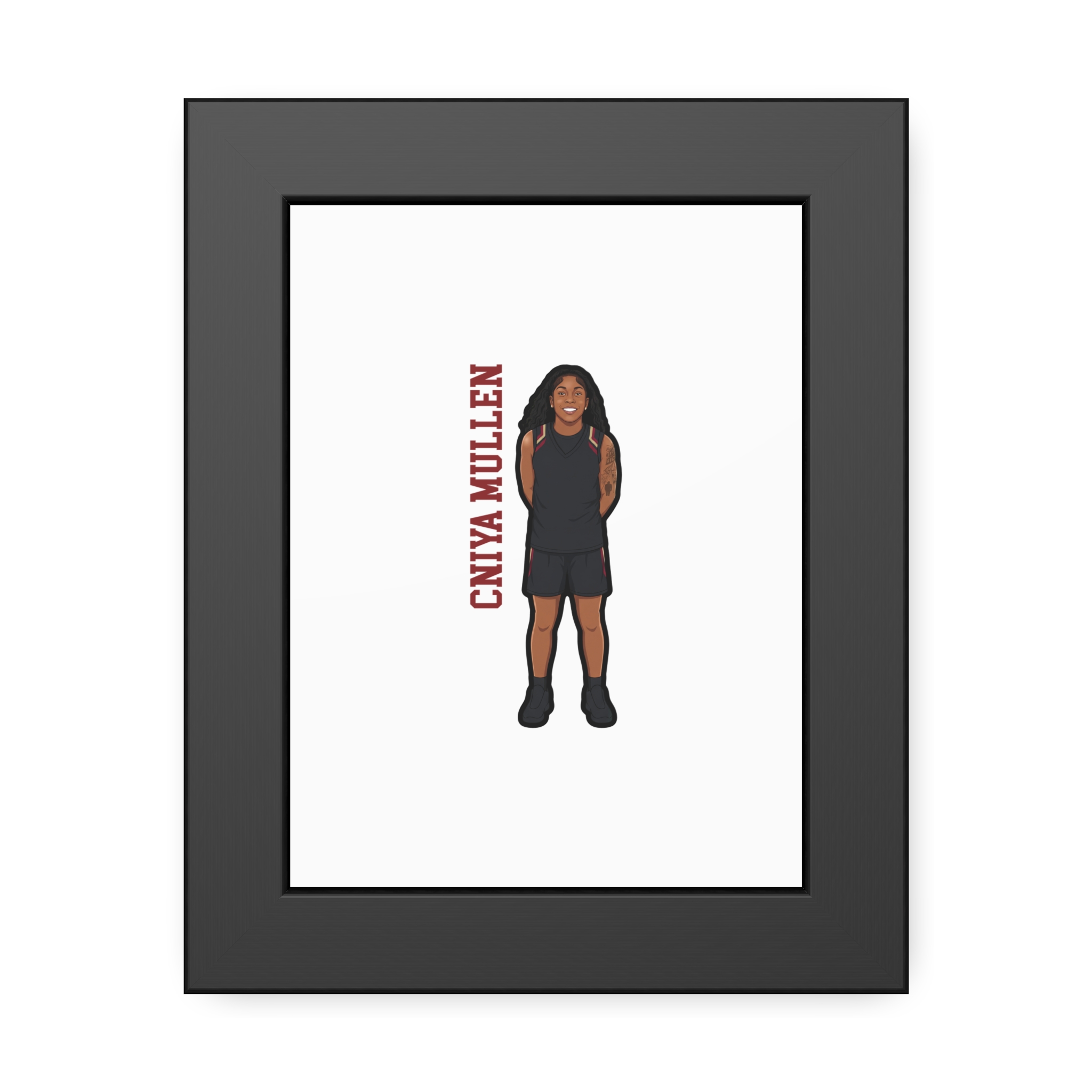 Framed Poster — character_name_vertical in Black