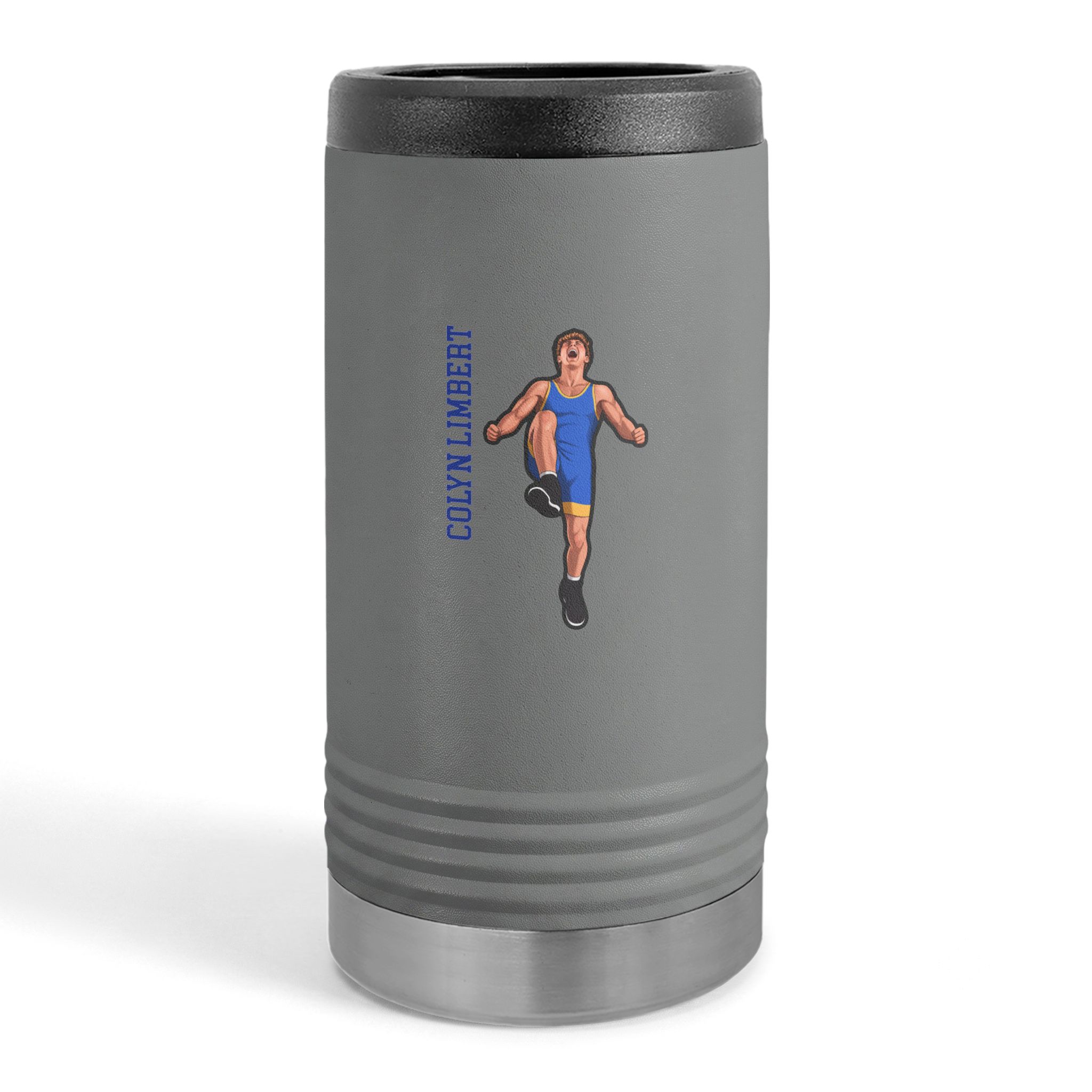Slim Stainless Can Cooler — character_name_vertical in Grey