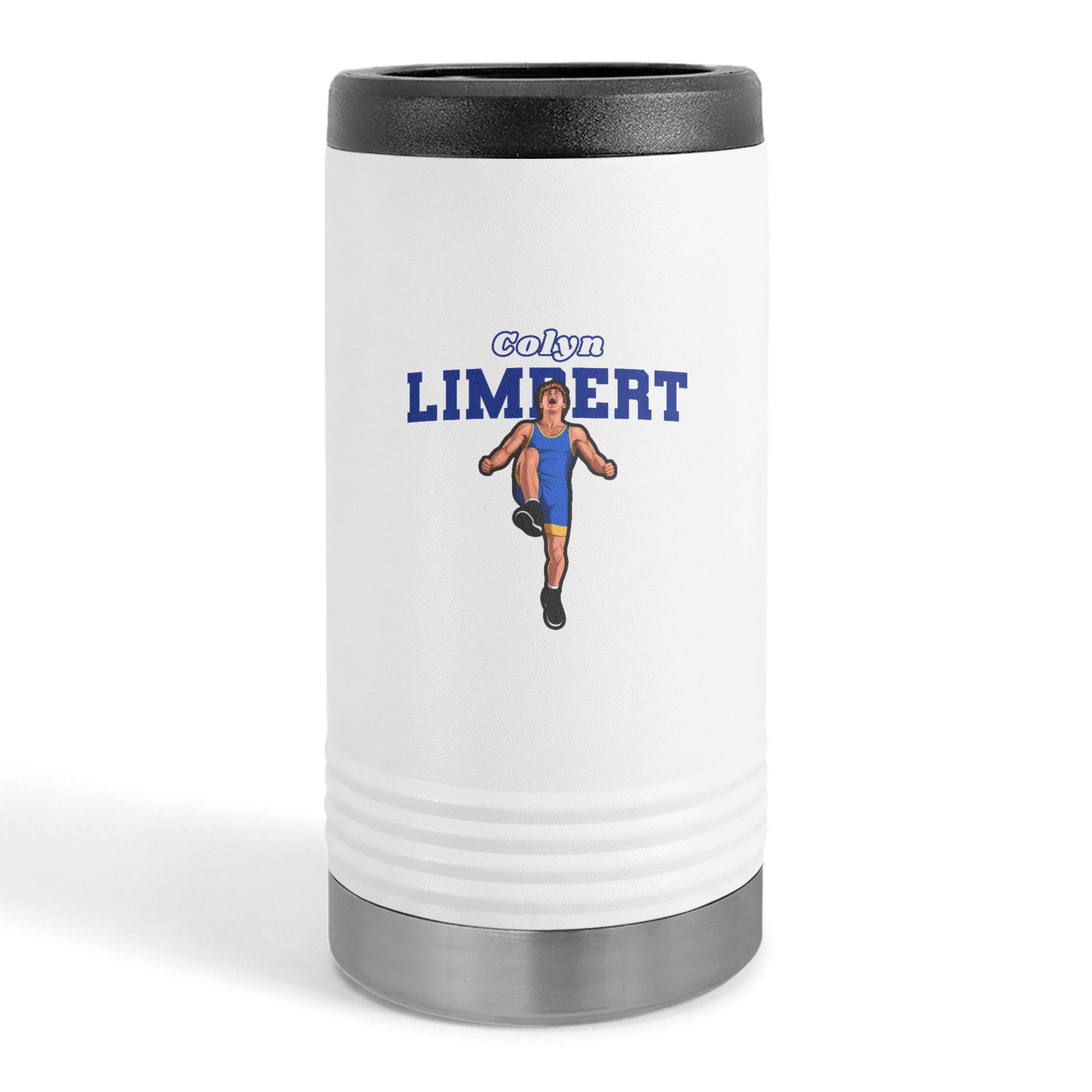 Slim Stainless Can Cooler — character_name_arch in White