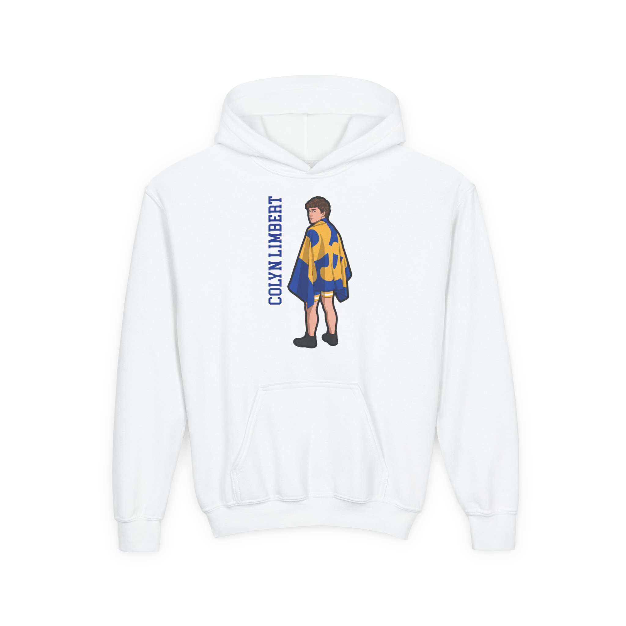 Youth Hoodie — character_name_vertical in White