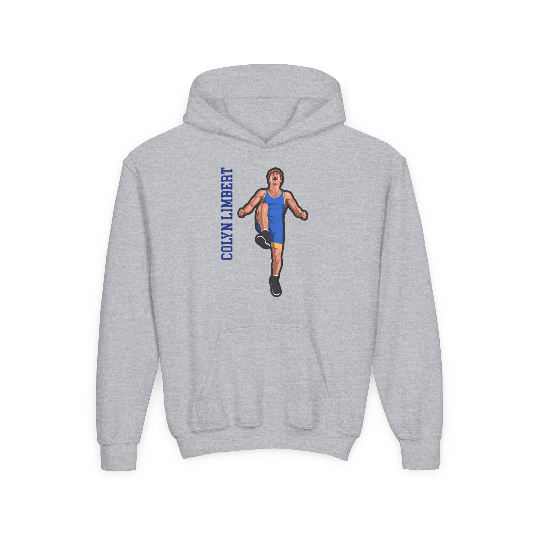 Youth Hoodie — character_name_vertical in Grey