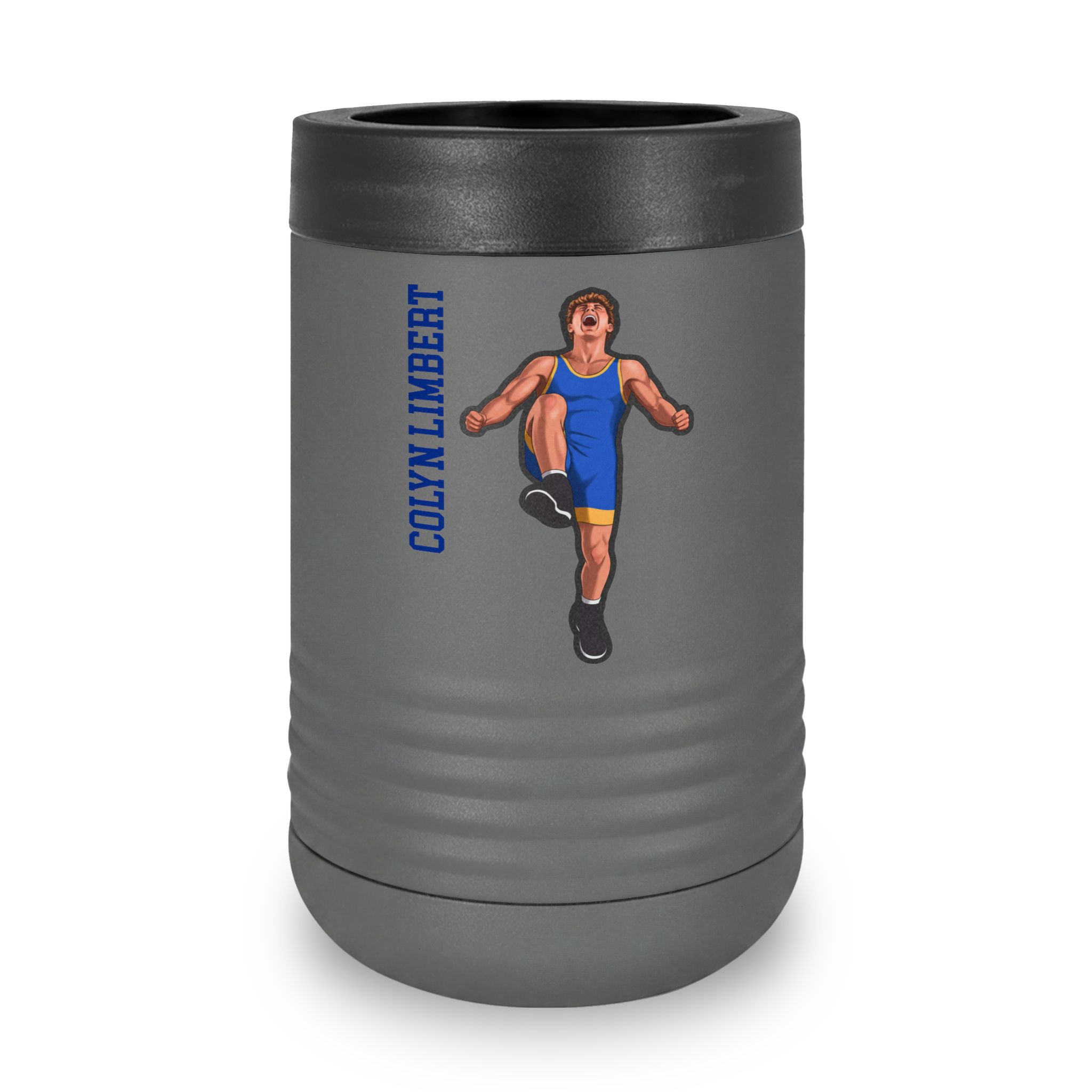 Stainless Can Cooler — character_name_vertical in Grey