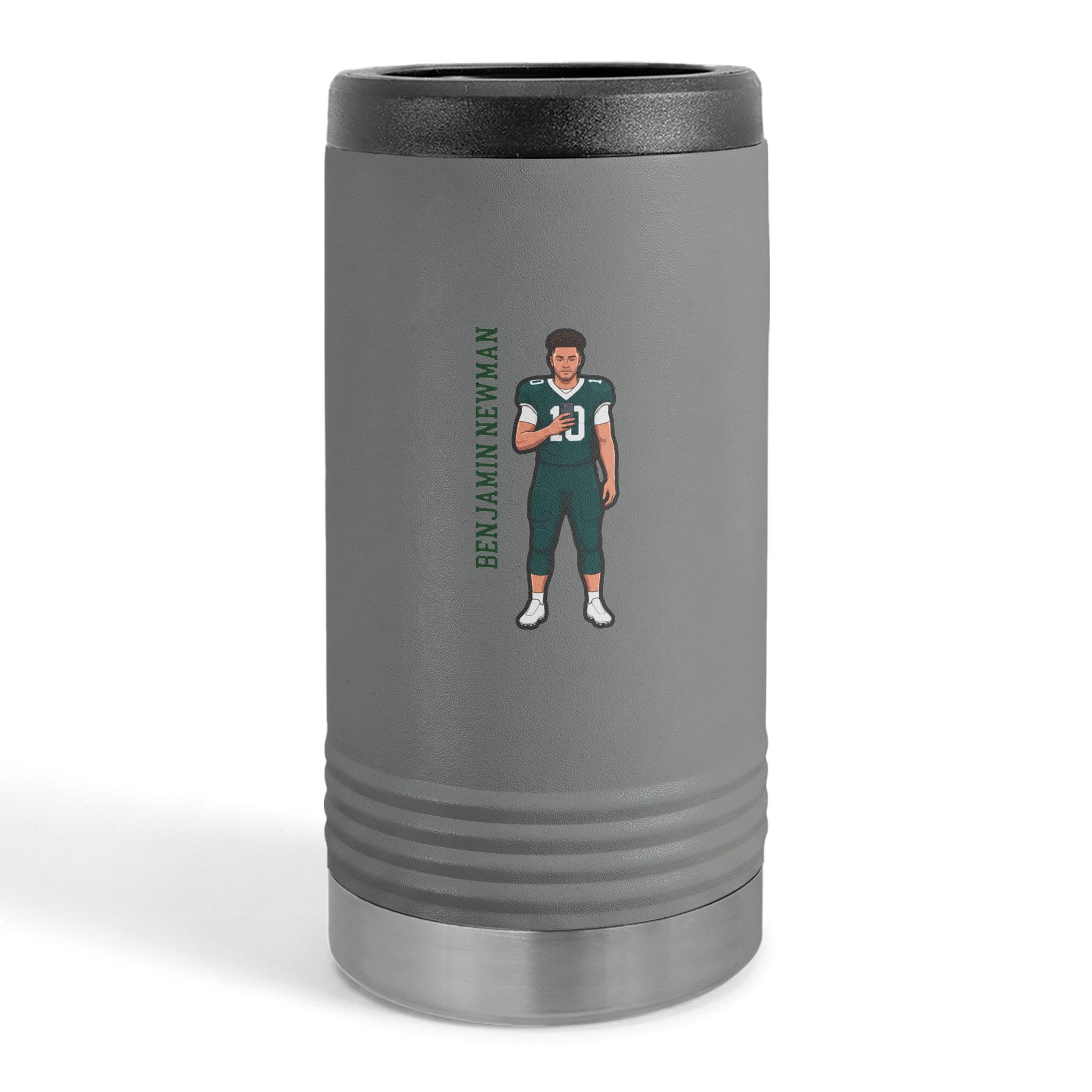 Slim Stainless Can Cooler — character_name_vertical in Grey
