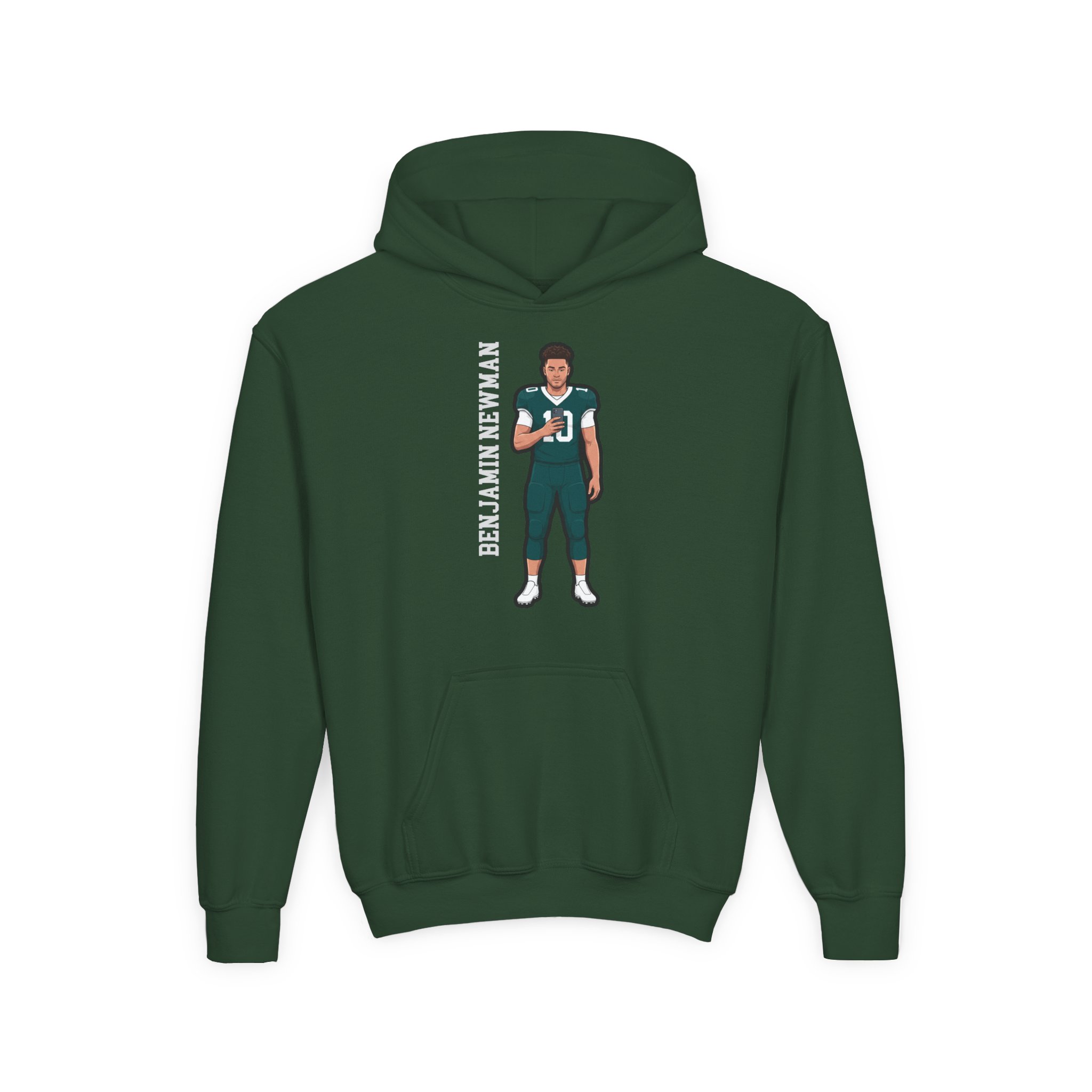 Youth Hoodie — character_name_vertical in Green