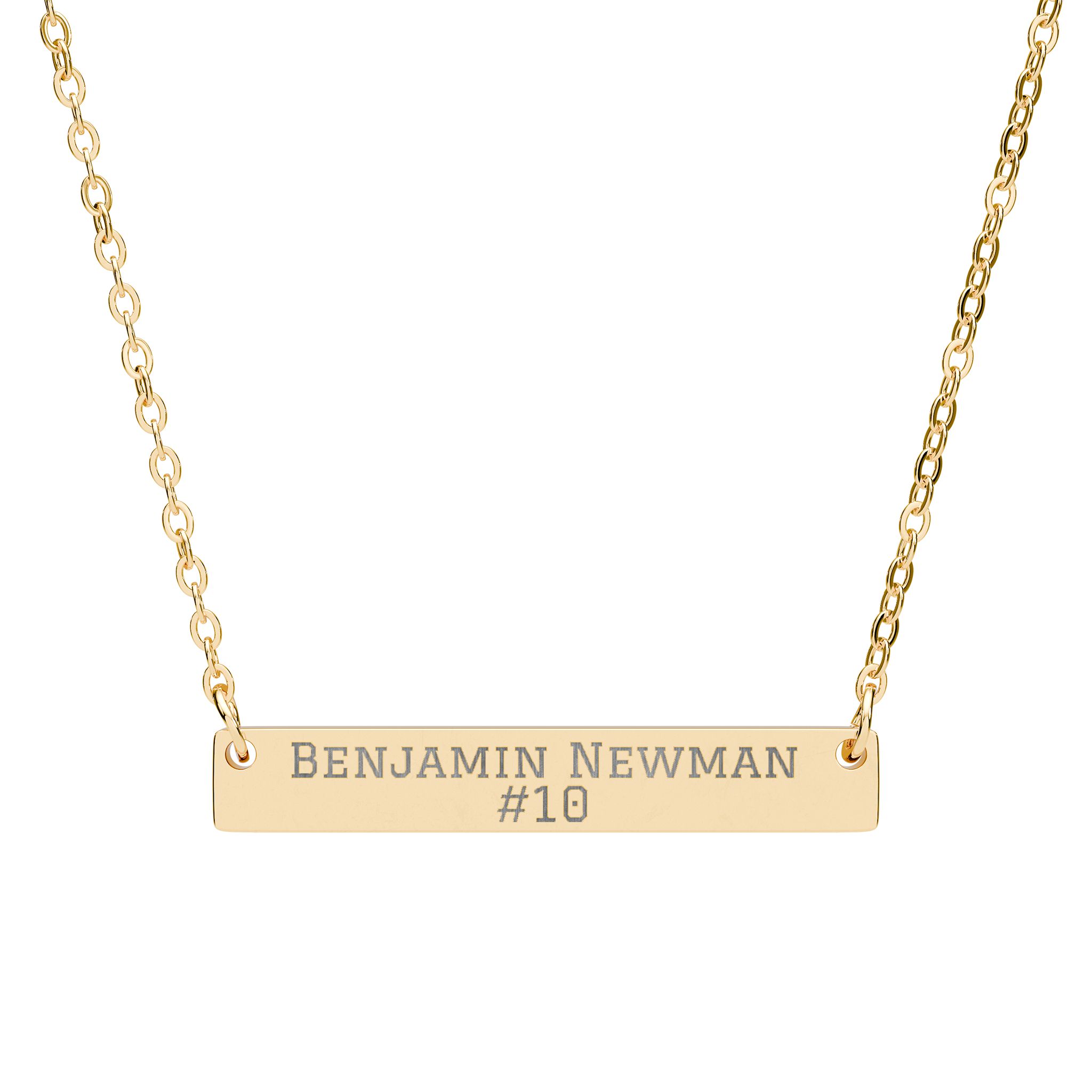 Engraved Bar Necklace — Name & Number in Gold