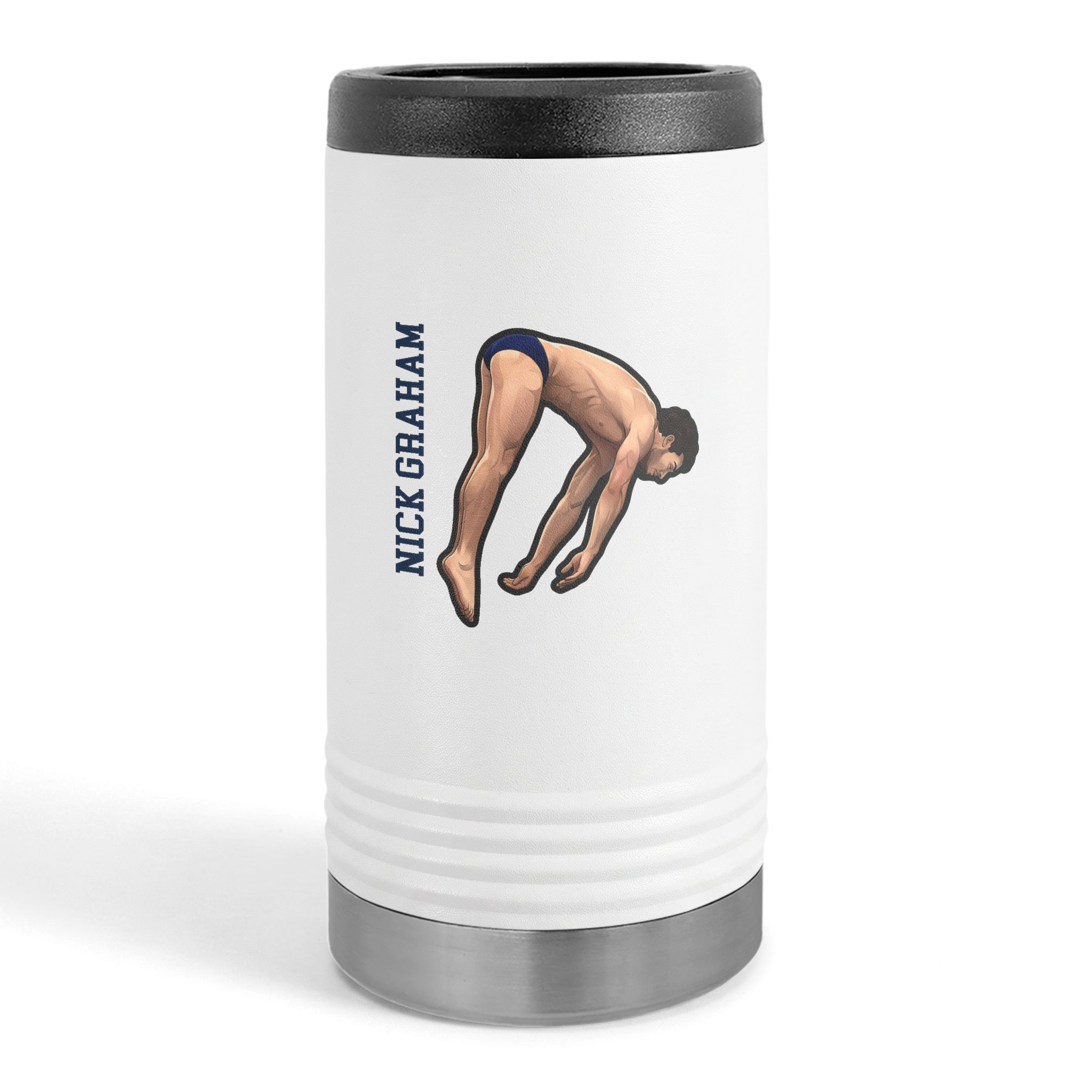 Slim Stainless Can Cooler — character_name_vertical in White