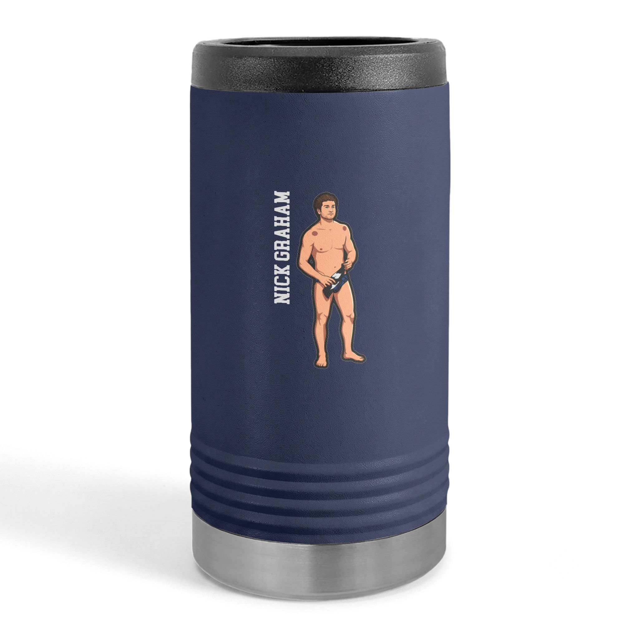 Slim Stainless Can Cooler — character_name_vertical in Navy