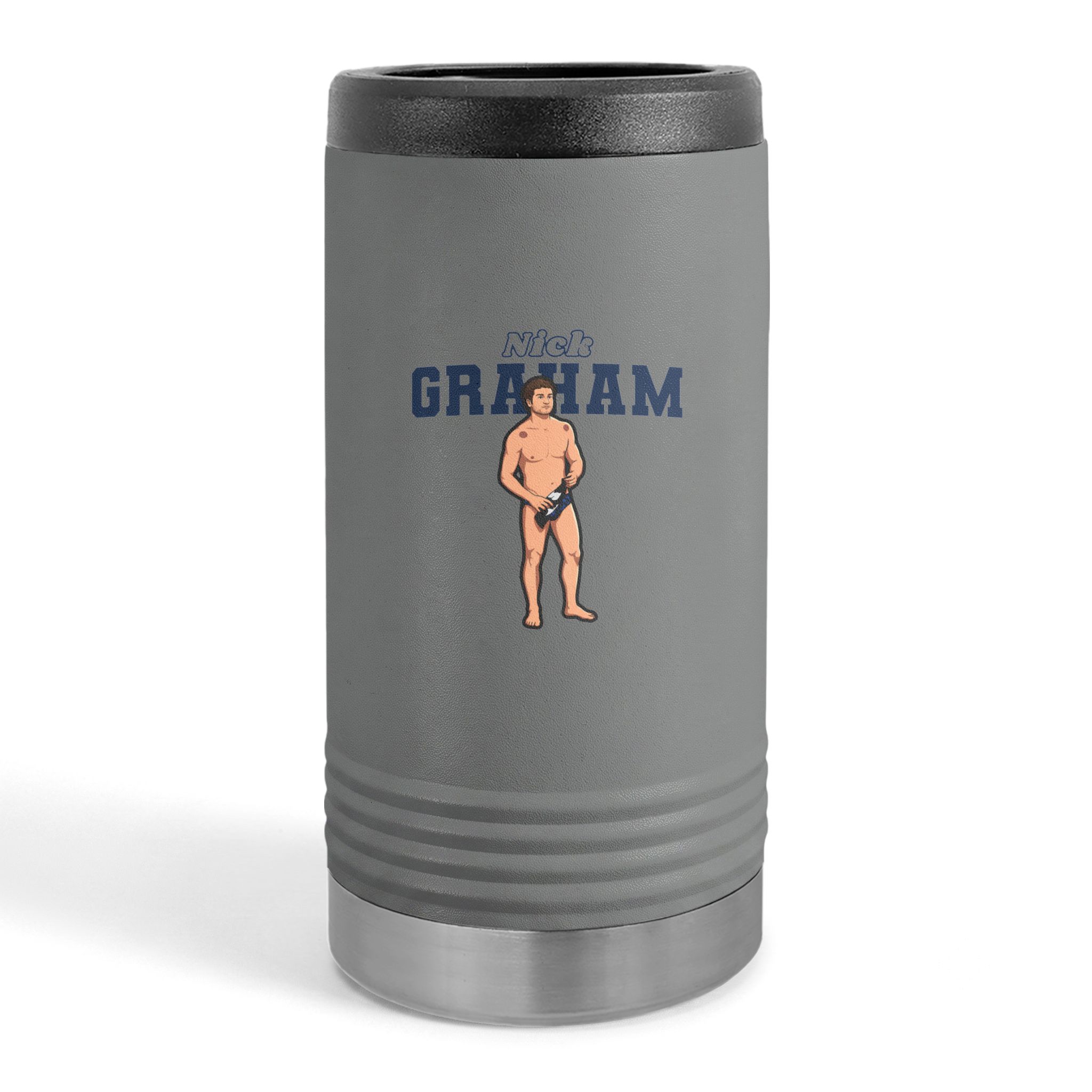 Slim Stainless Can Cooler — character_name_arch in Grey