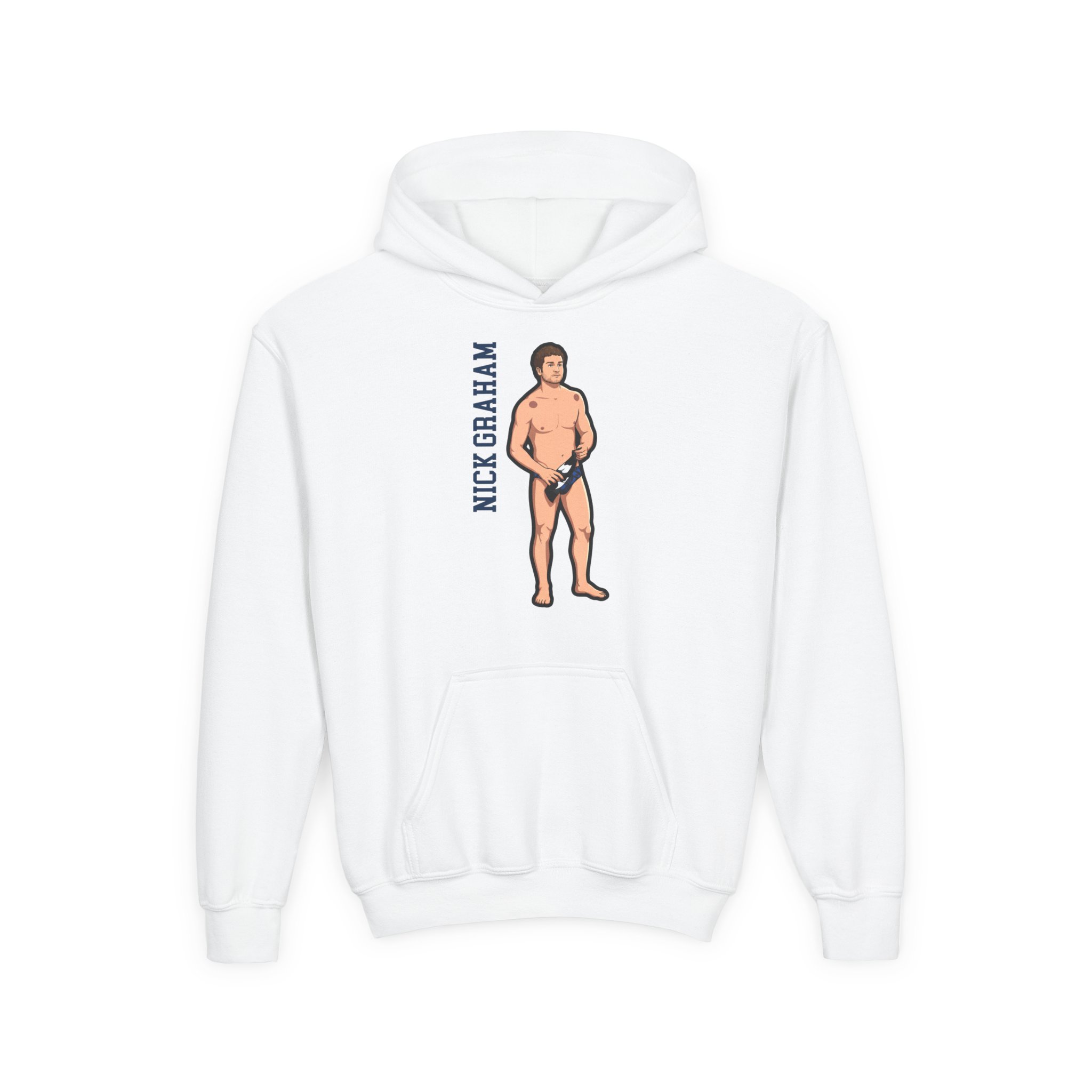 Youth Hoodie — character_name_vertical in White