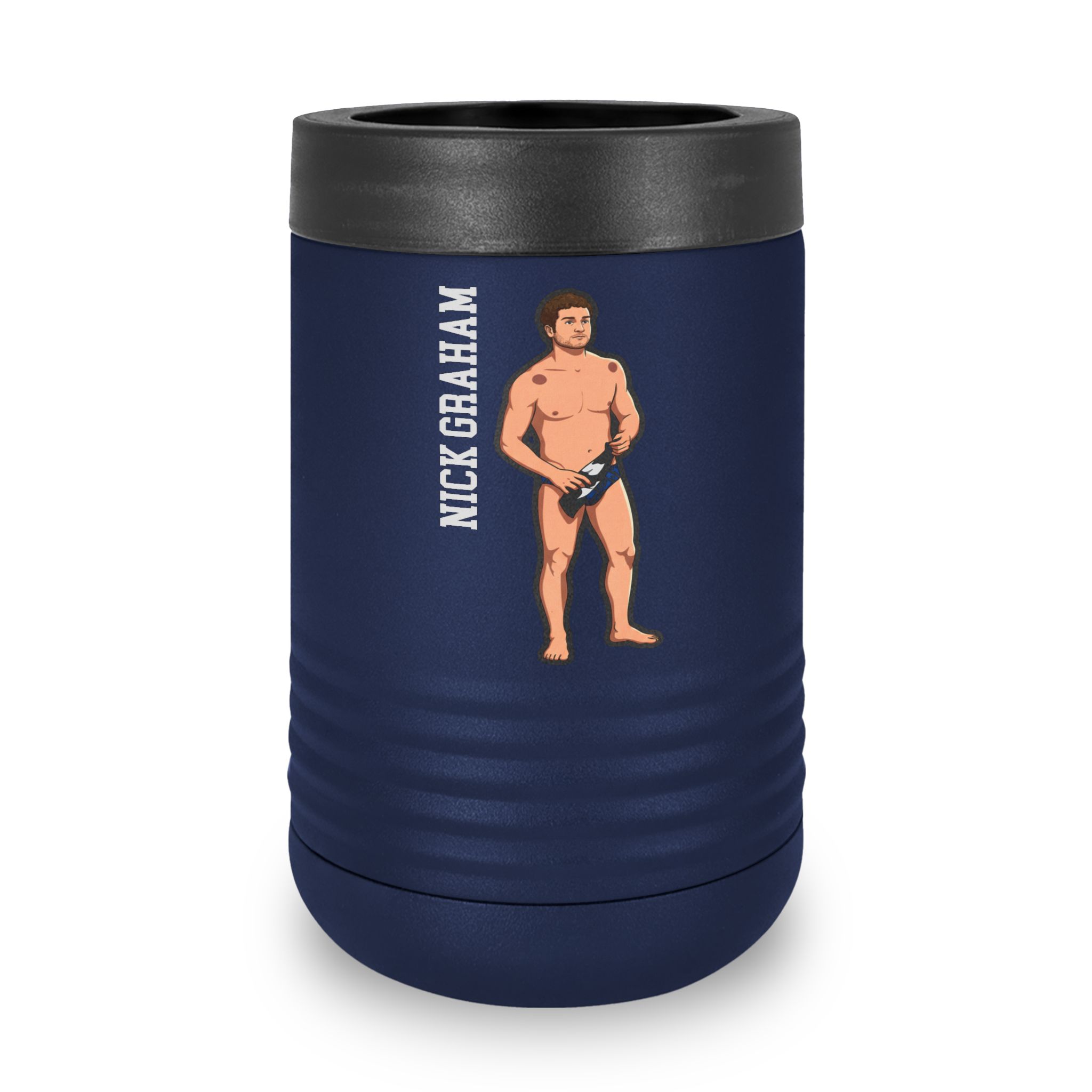 Stainless Can Cooler — character_name_vertical in Navy