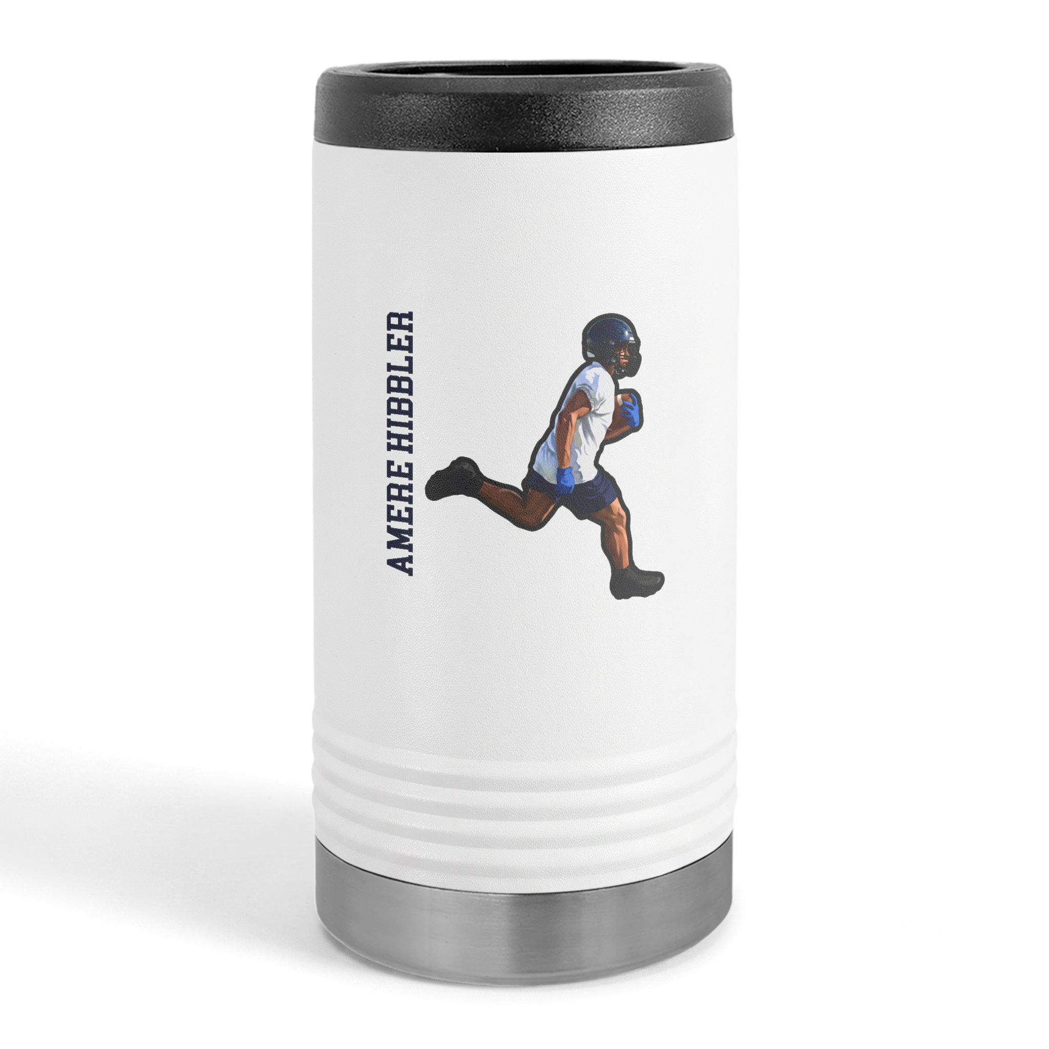 Slim Stainless Can Cooler — character_name_vertical in White