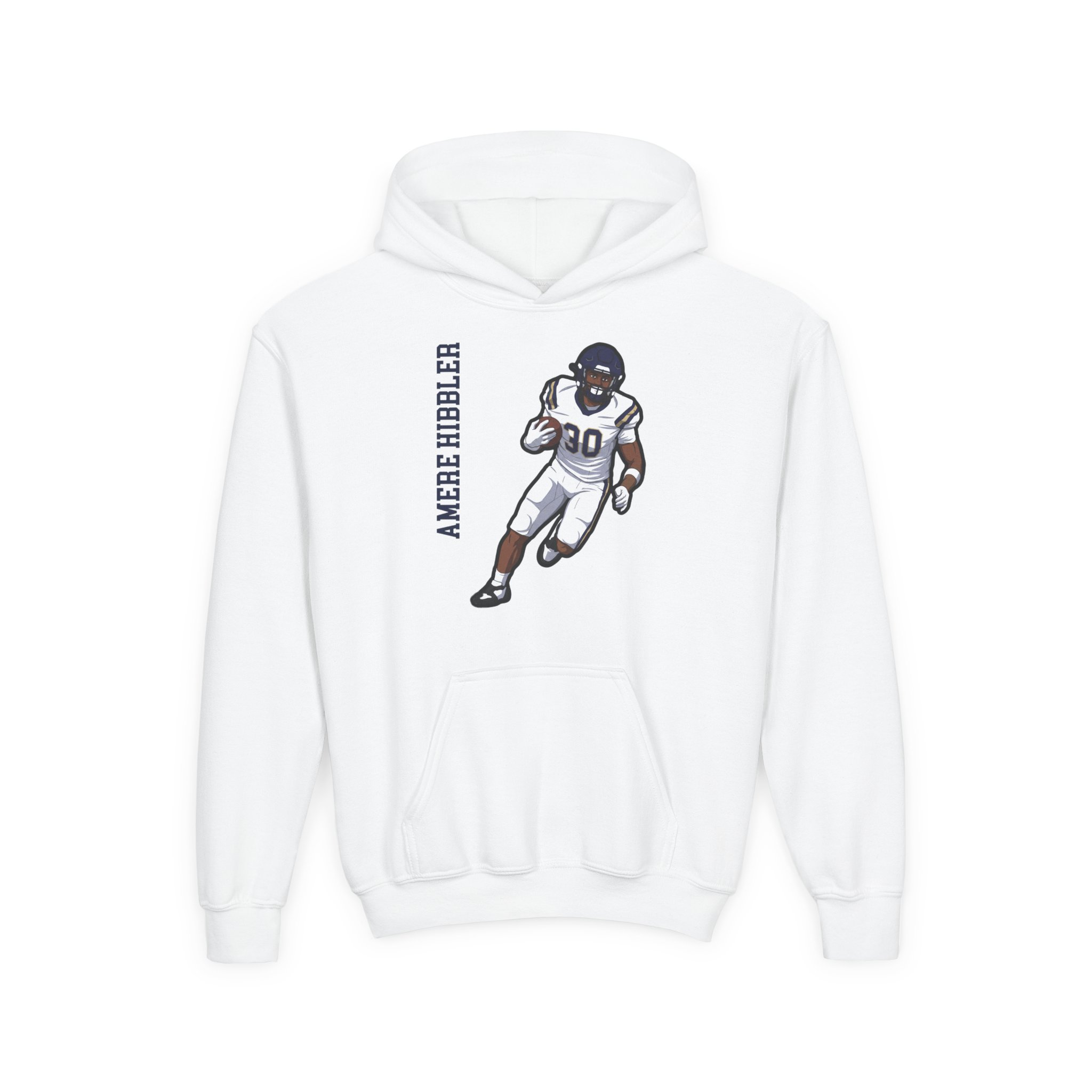 Youth Hoodie — character_name_vertical in White