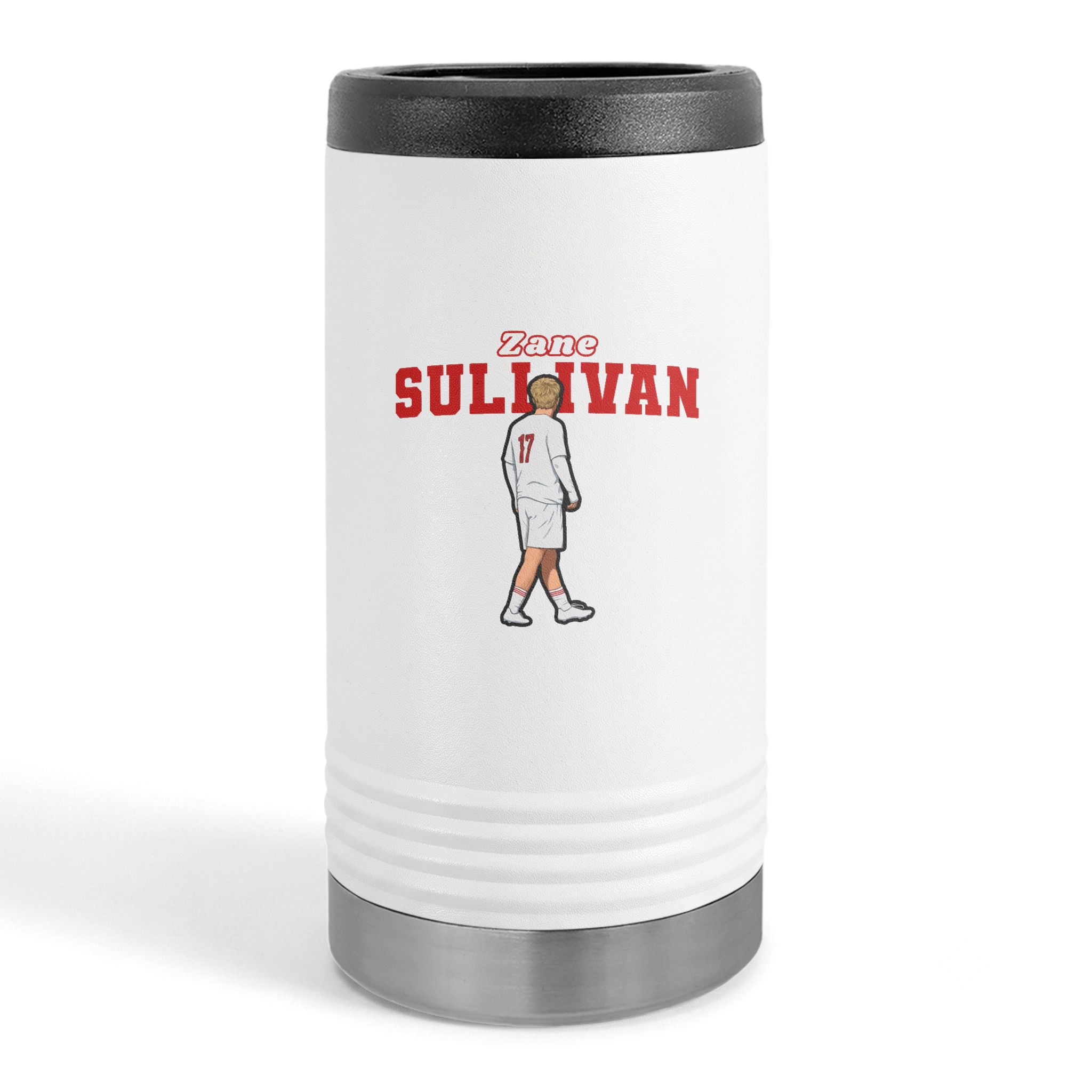 Slim Stainless Can Cooler — character_name_arch in White
