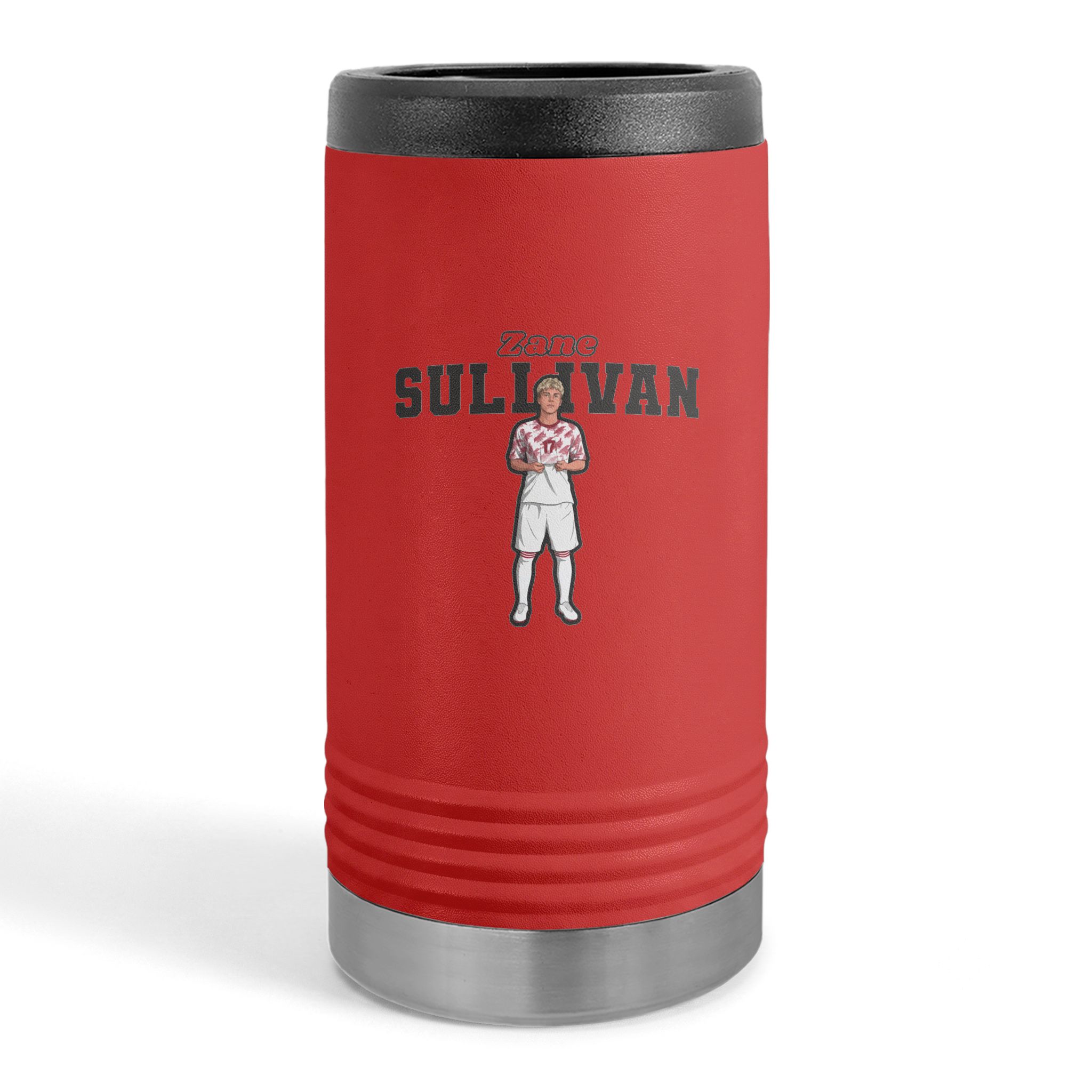 Slim Stainless Can Cooler — character_name_arch in Red