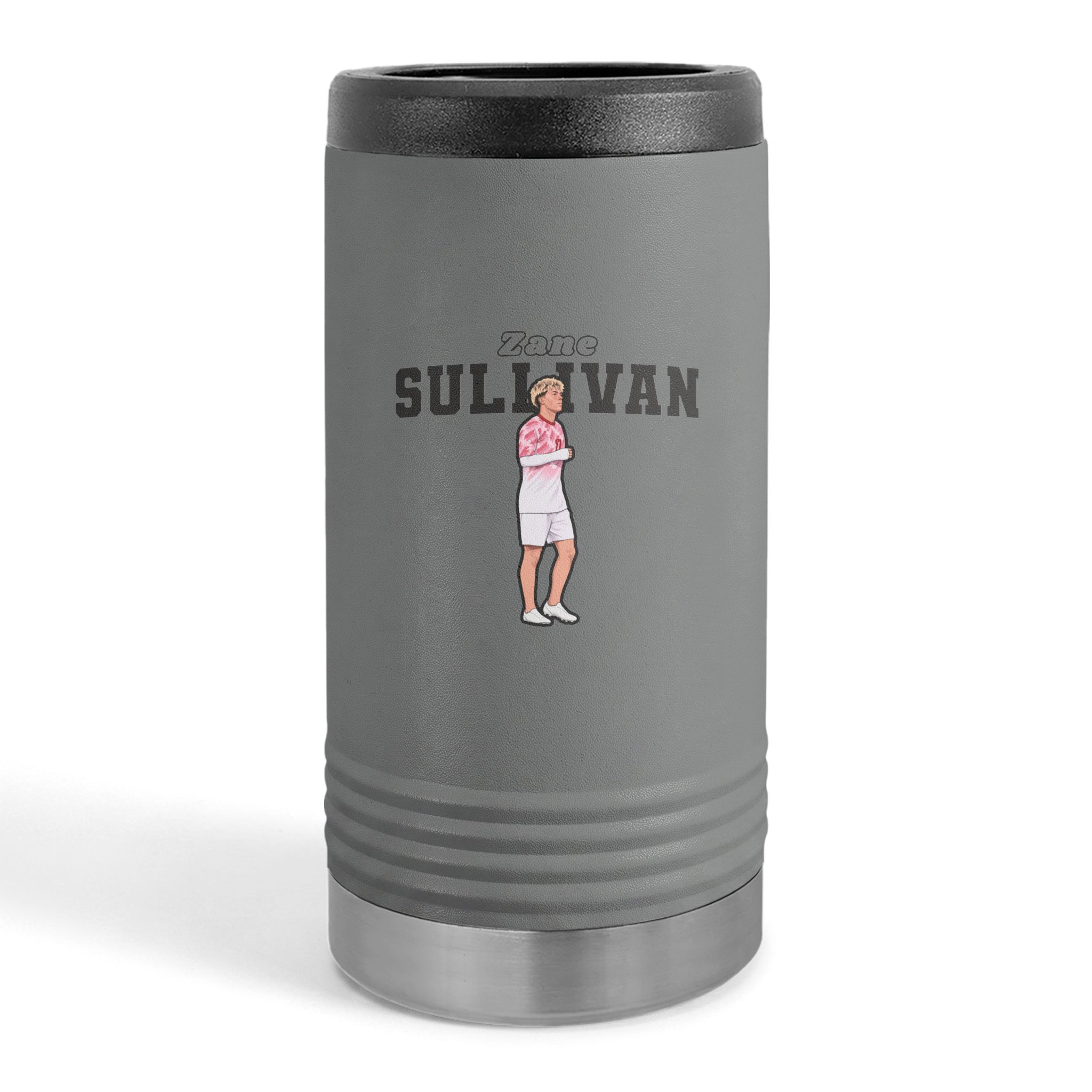 Slim Stainless Can Cooler — character_name_arch in Grey