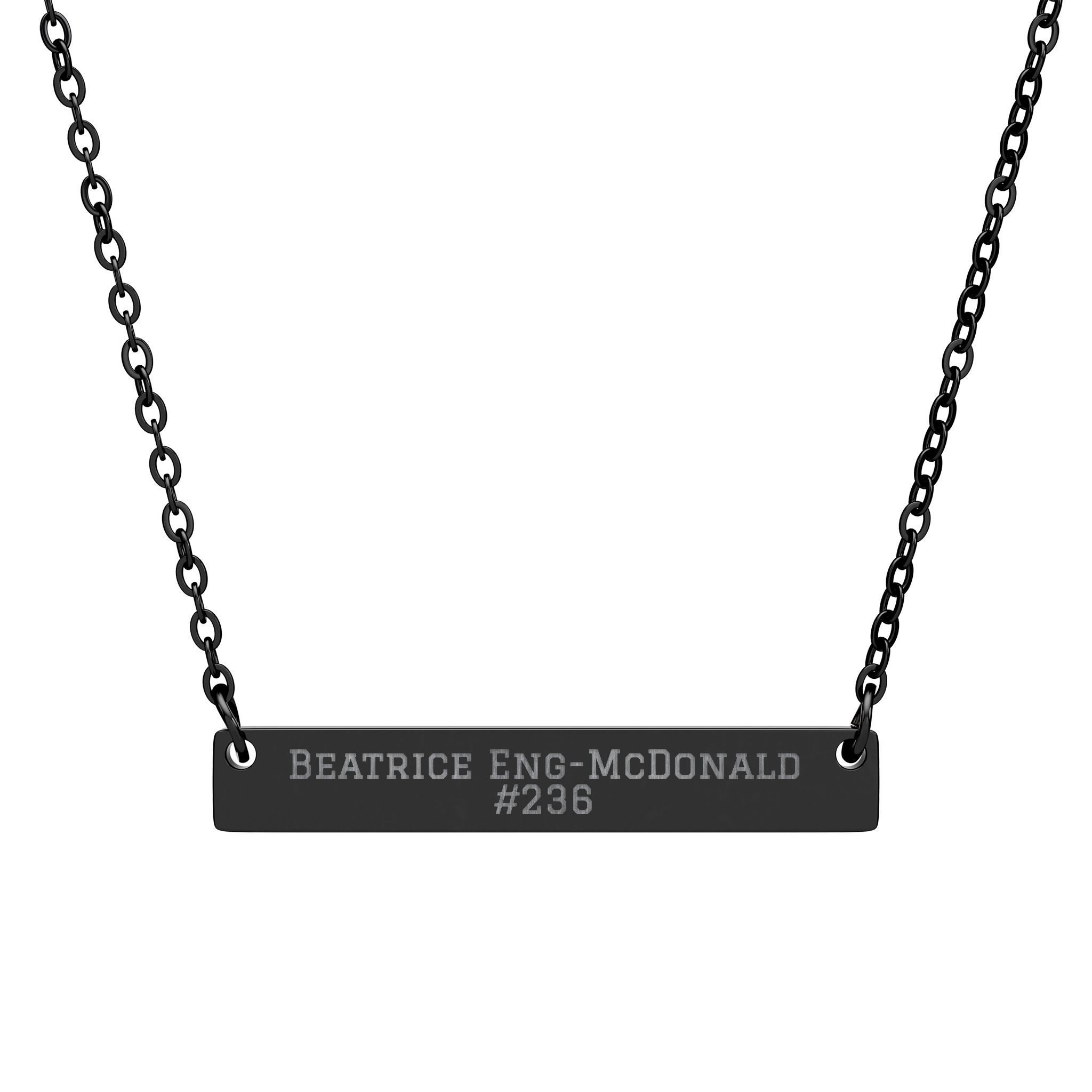 Engraved Bar Necklace — Name & Number in Black