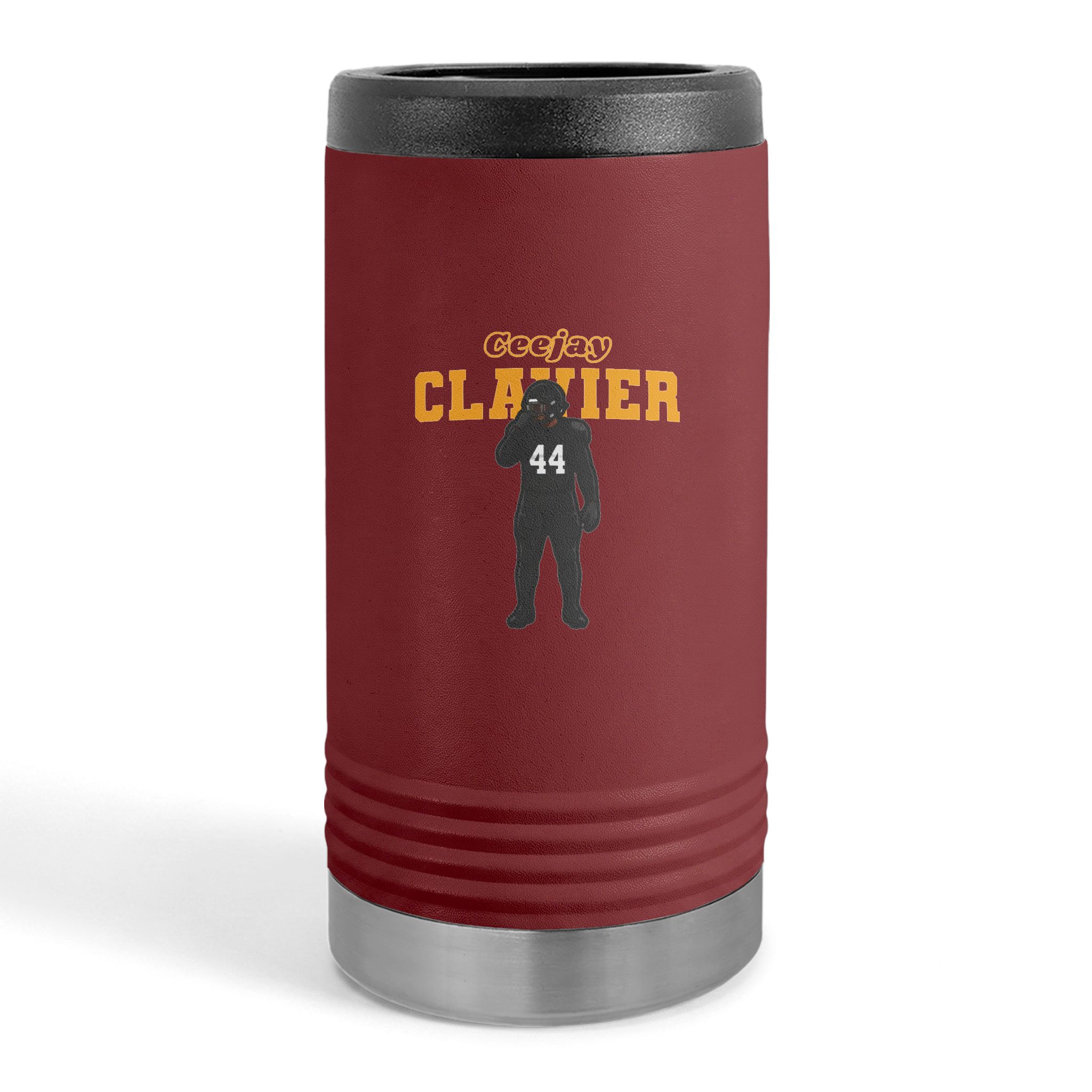 Slim Stainless Can Cooler — character_name_arch in Maroon