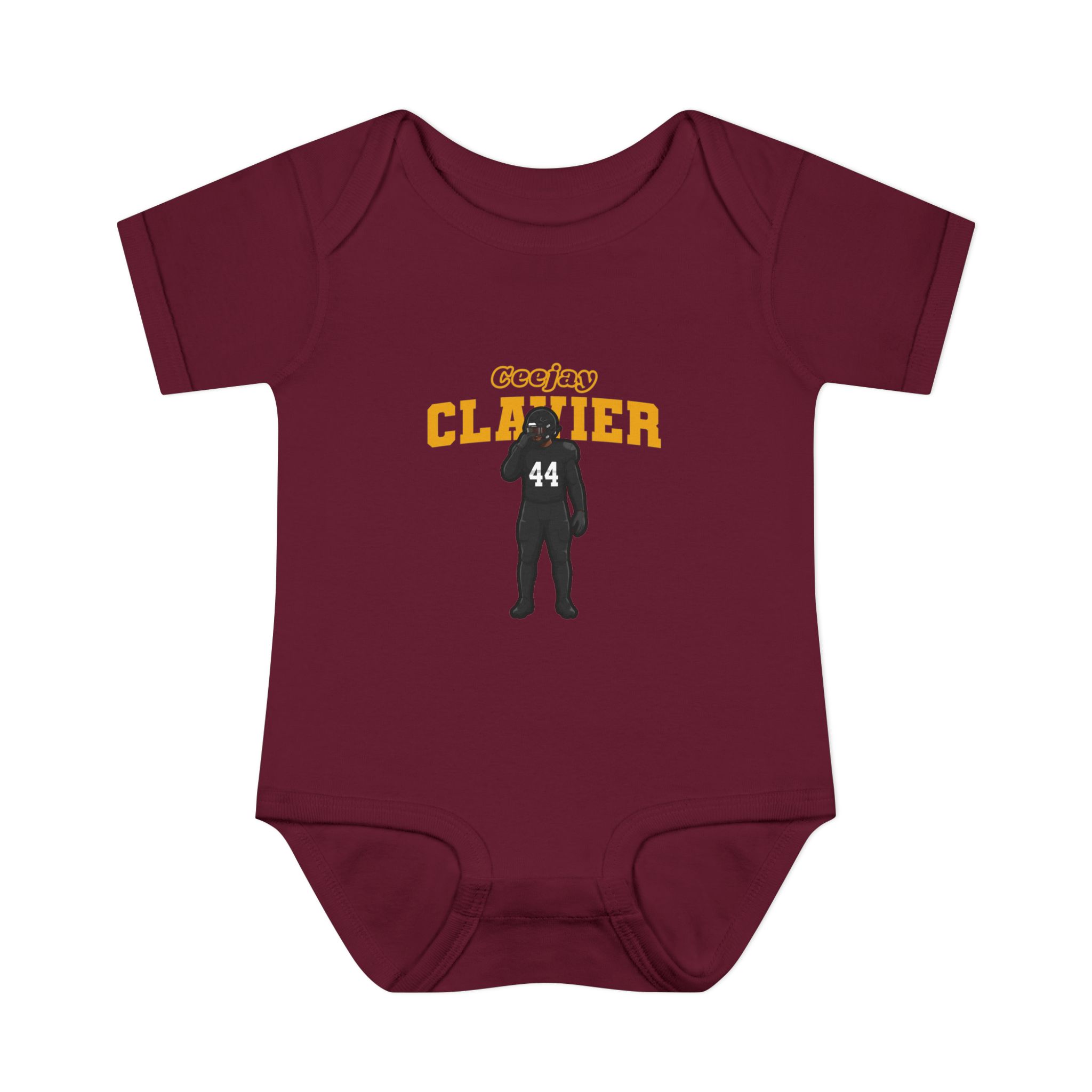 Baby Onesie — character_name_arch in Maroon