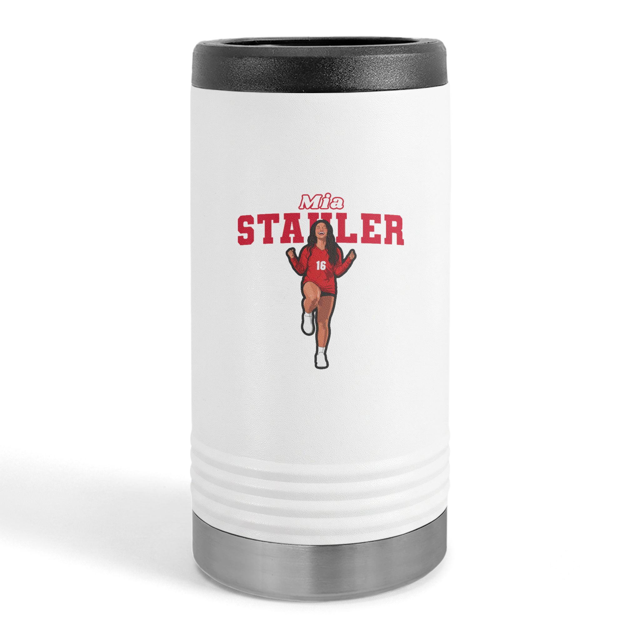 Slim Stainless Can Cooler — character_name_arch in White