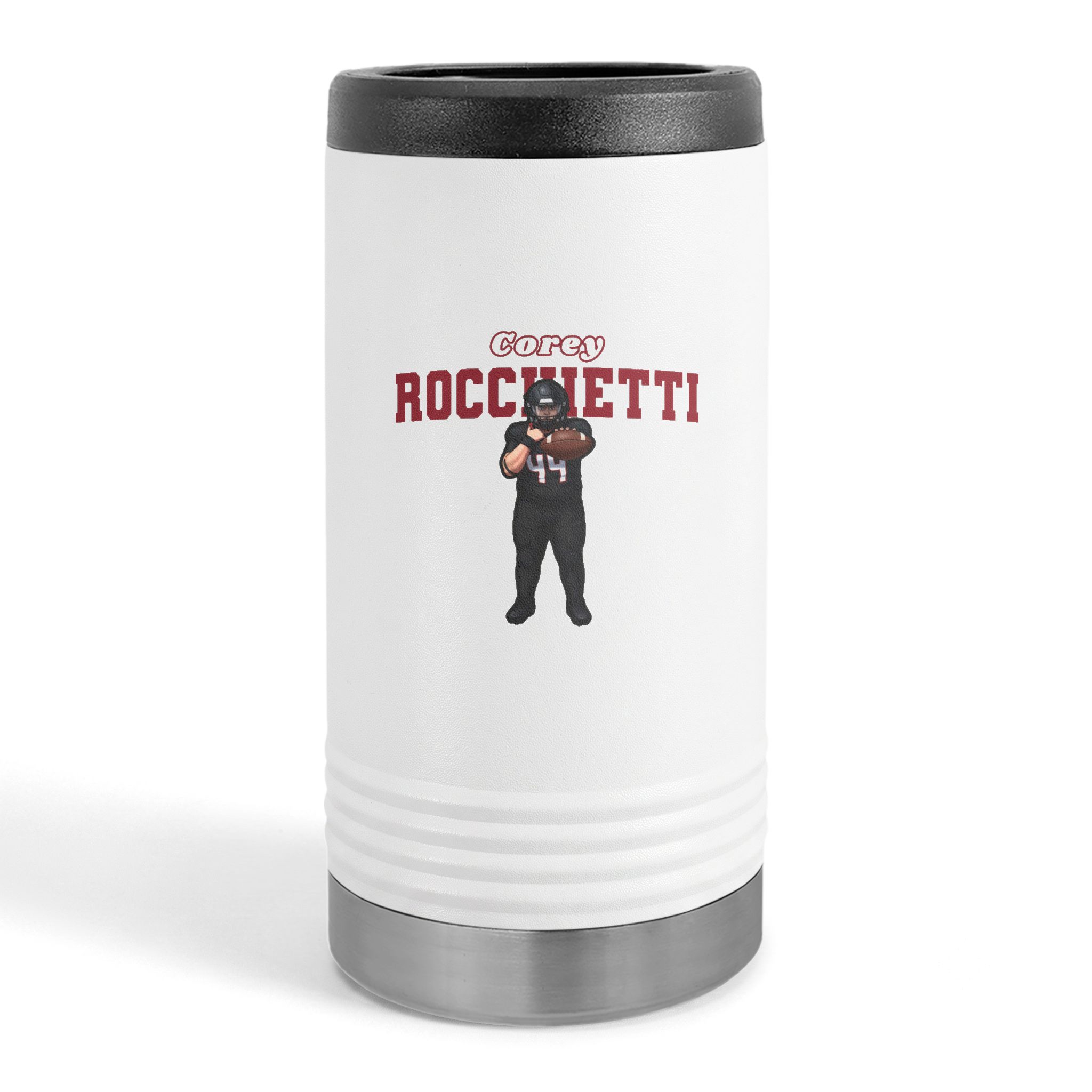 Slim Stainless Can Cooler — character_name_arch in White
