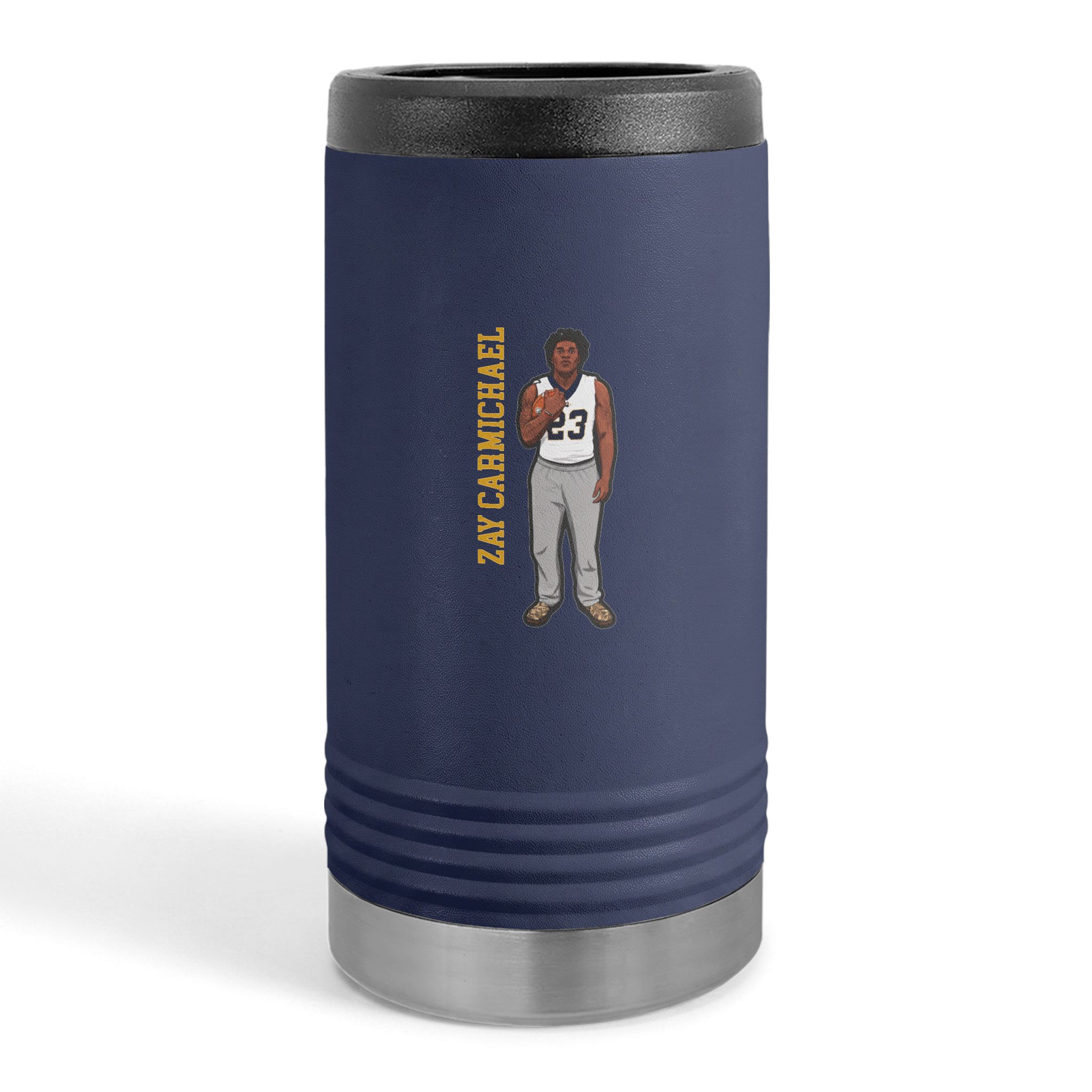 Slim Stainless Can Cooler — character_name_vertical in Navy