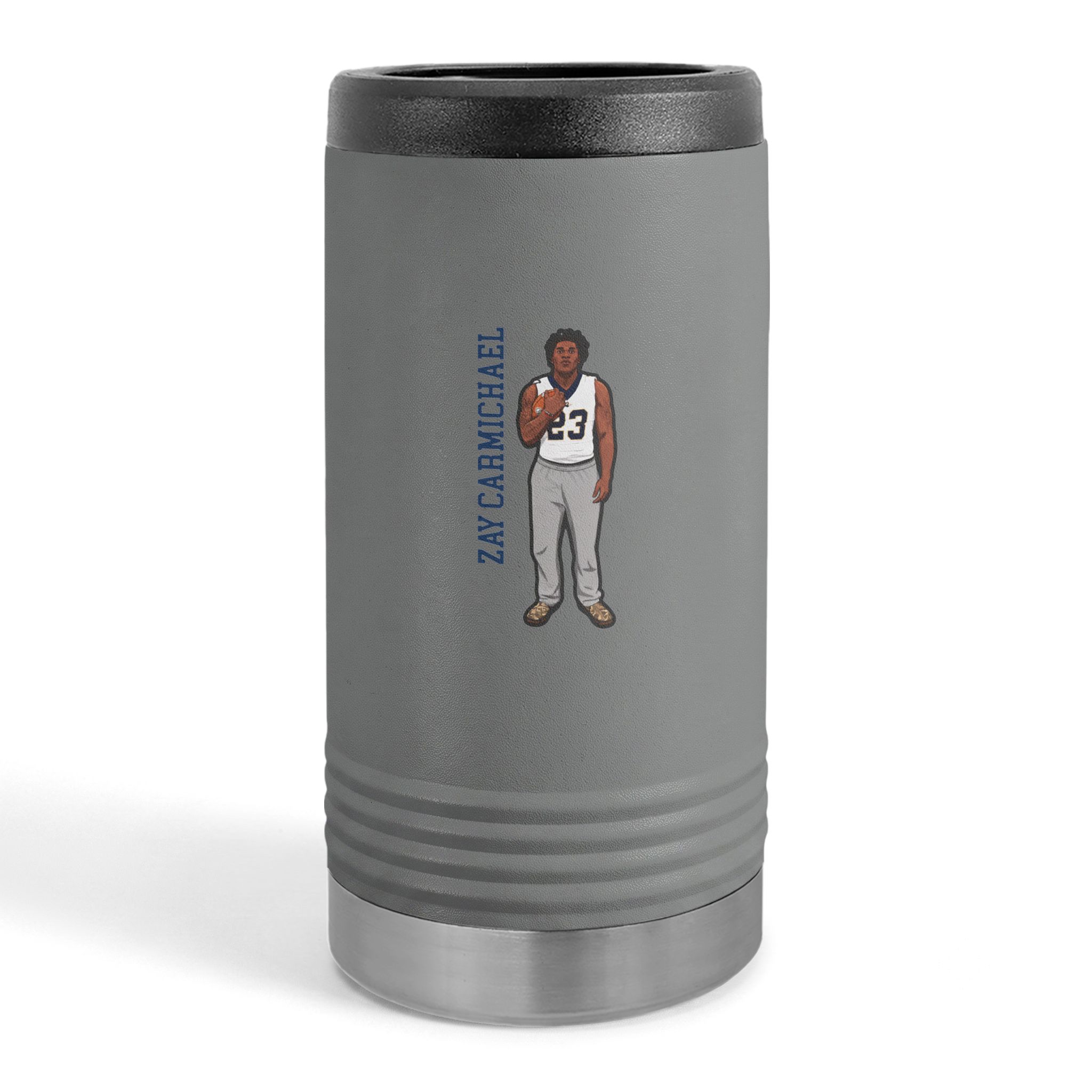 Slim Stainless Can Cooler — character_name_vertical in Grey