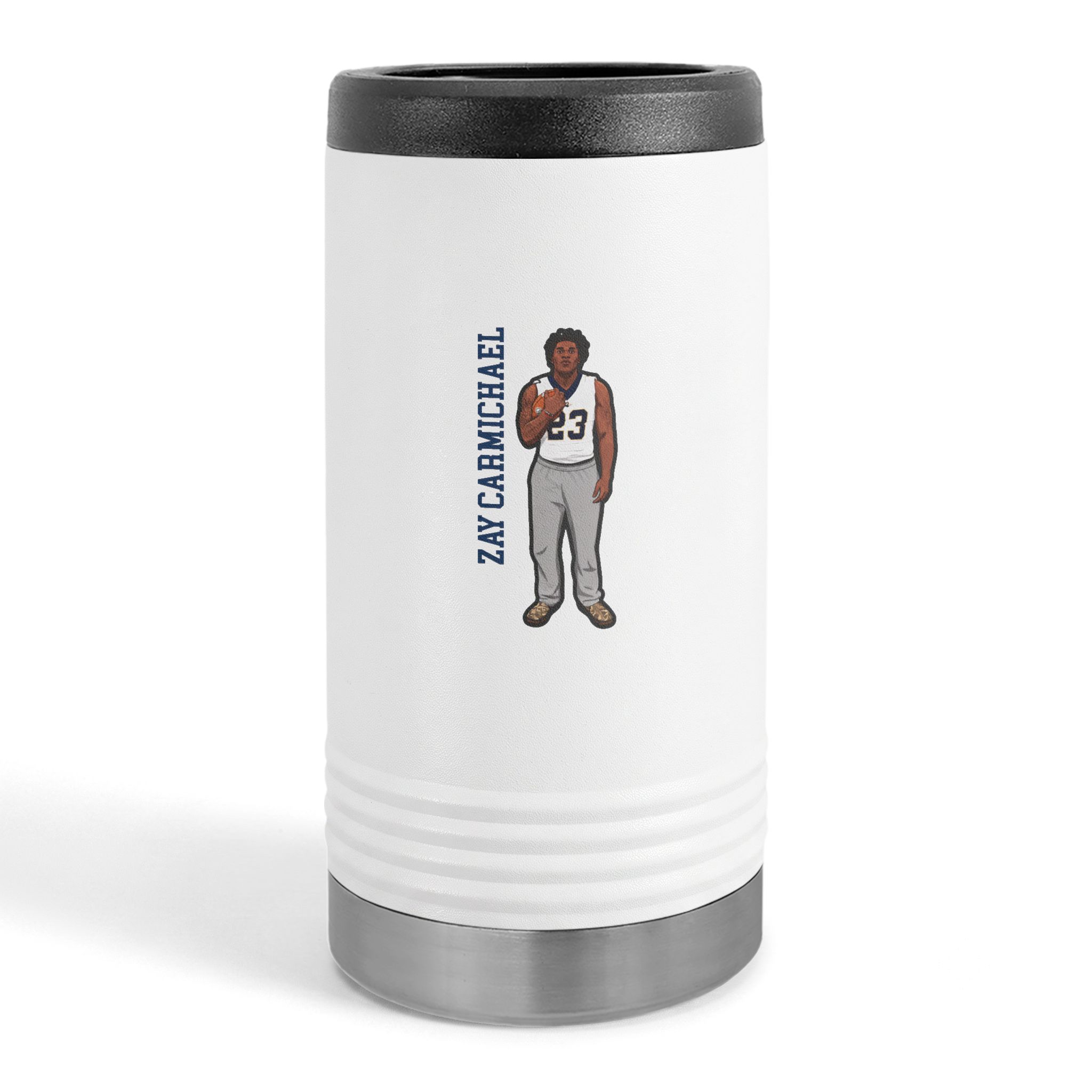 Slim Stainless Can Cooler — character_name_vertical in White
