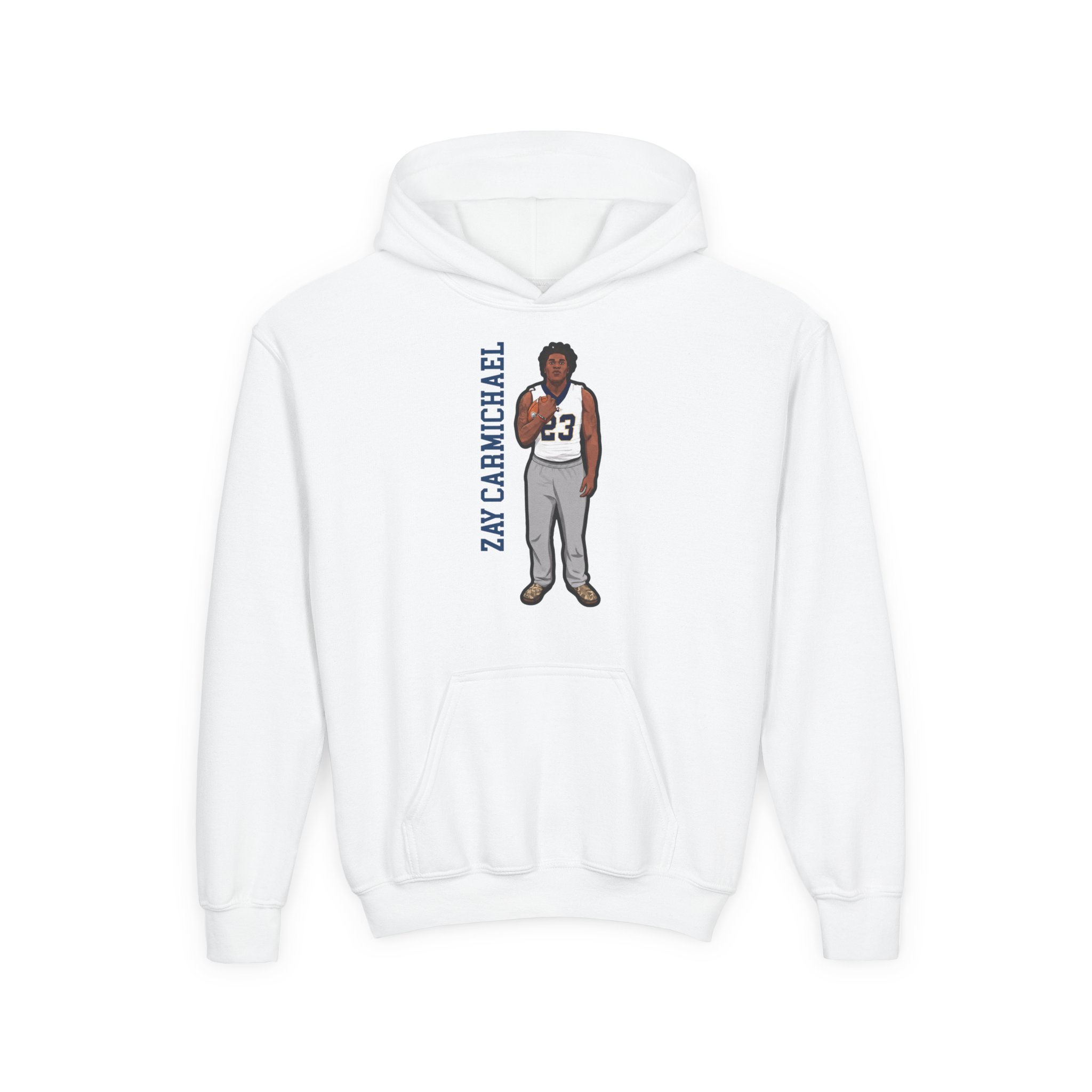 Youth Hoodie — character_name_vertical in White