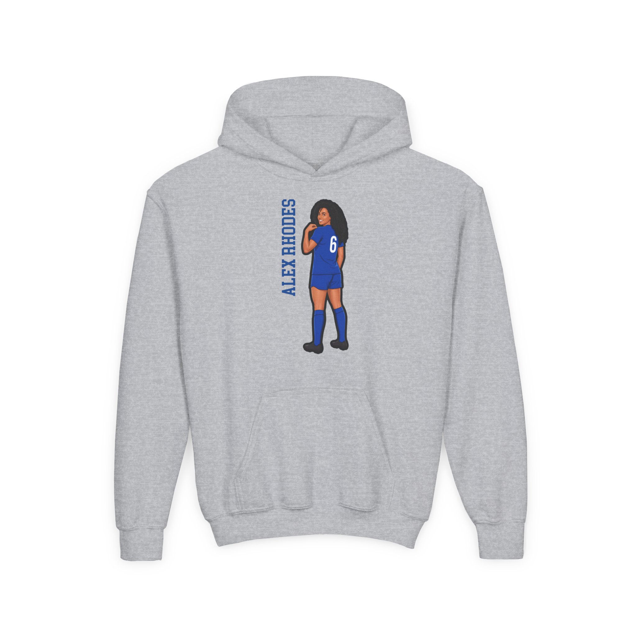 Youth Hoodie — character_name_vertical in Grey