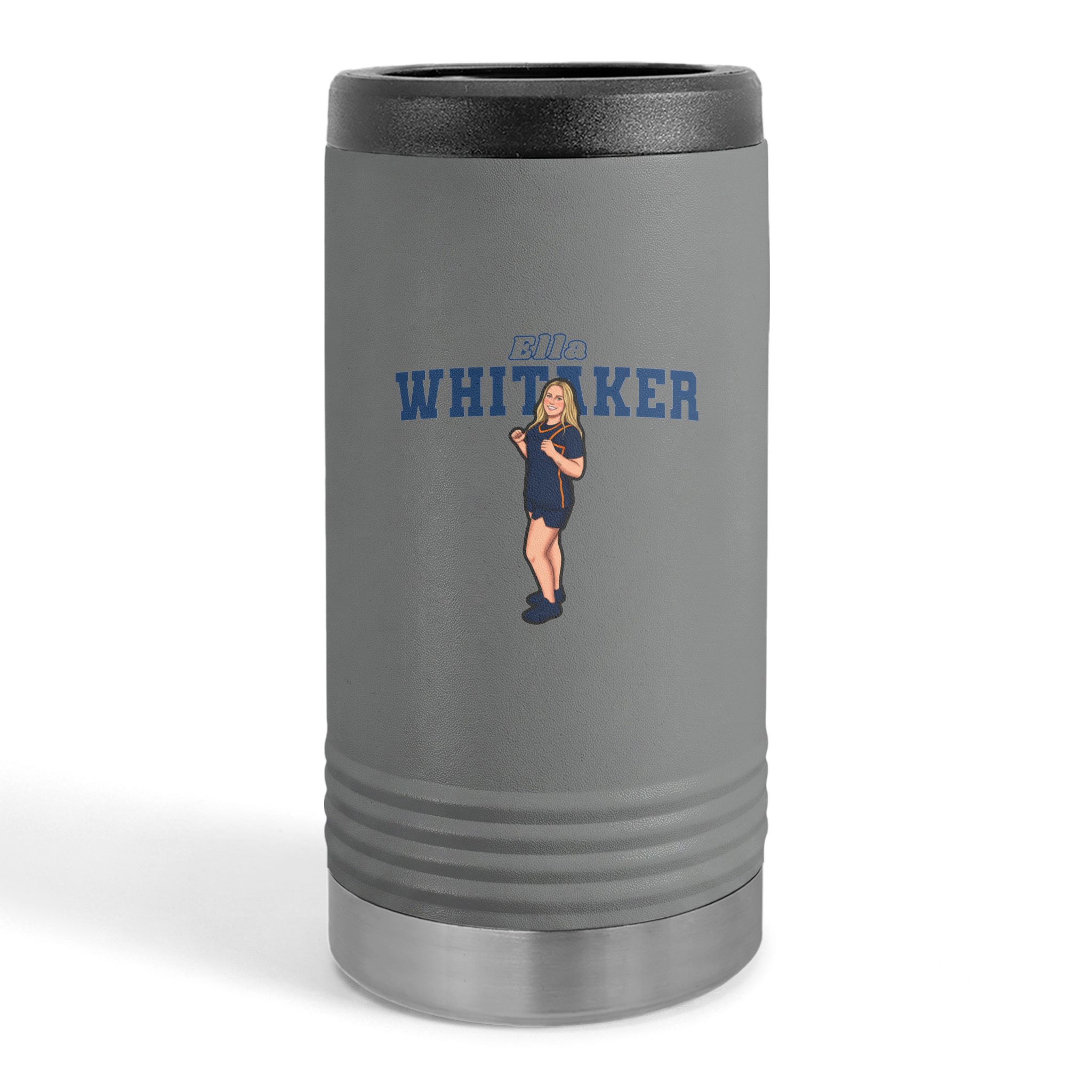 Slim Stainless Can Cooler — character_name_arch in Grey