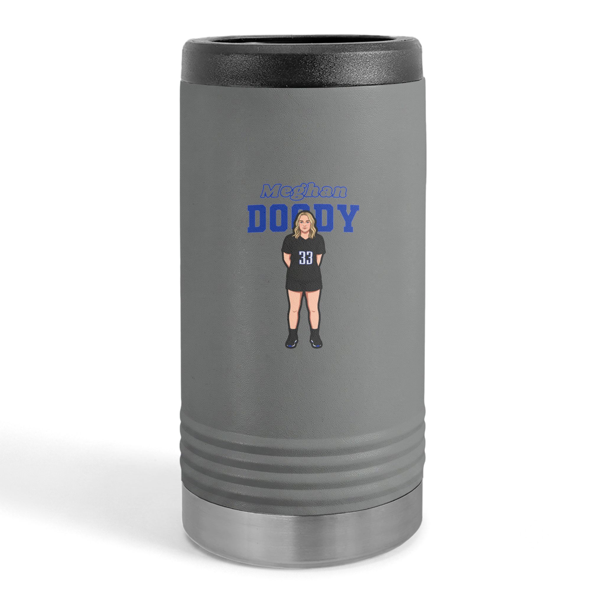 Slim Stainless Can Cooler — character_name_arch in Grey