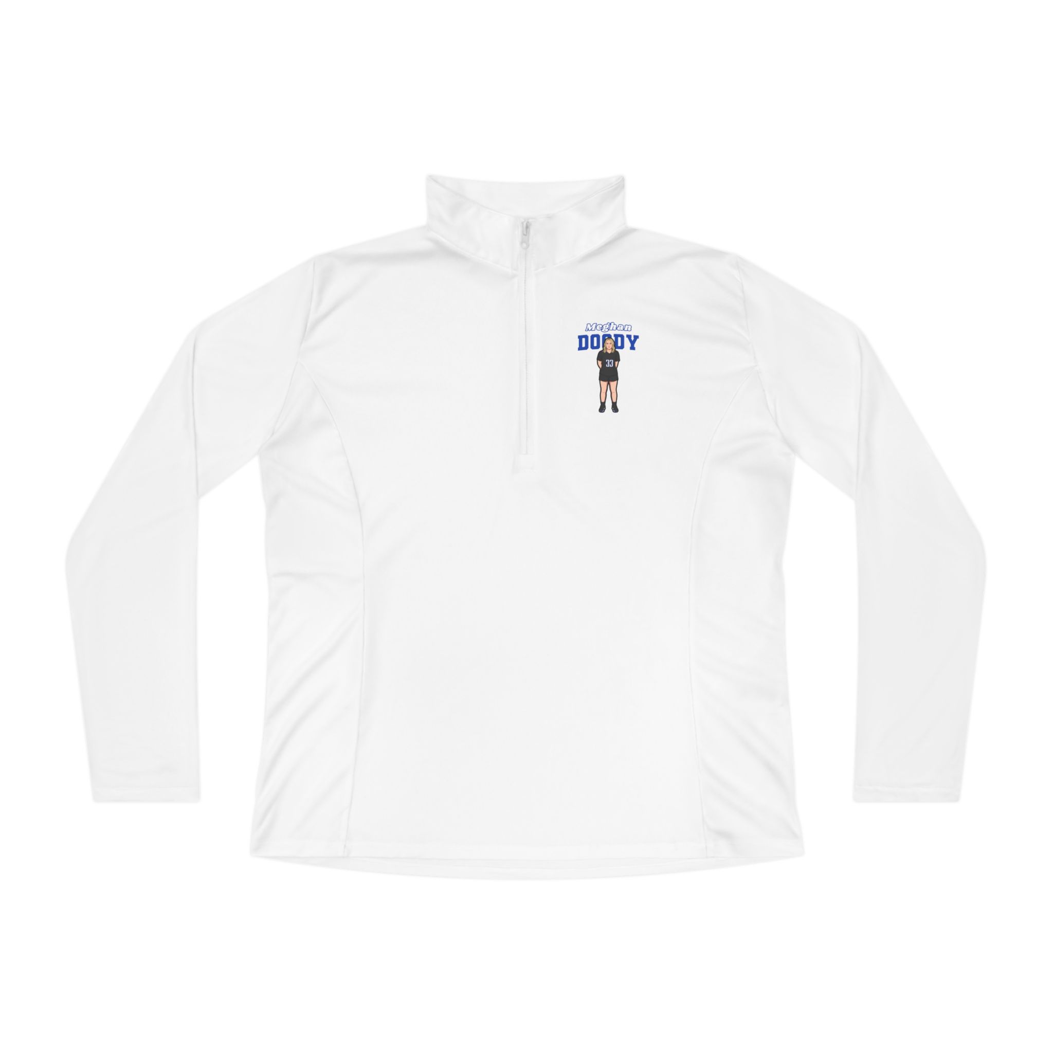Women's Q-Zip Pullover — character_name_arch in White