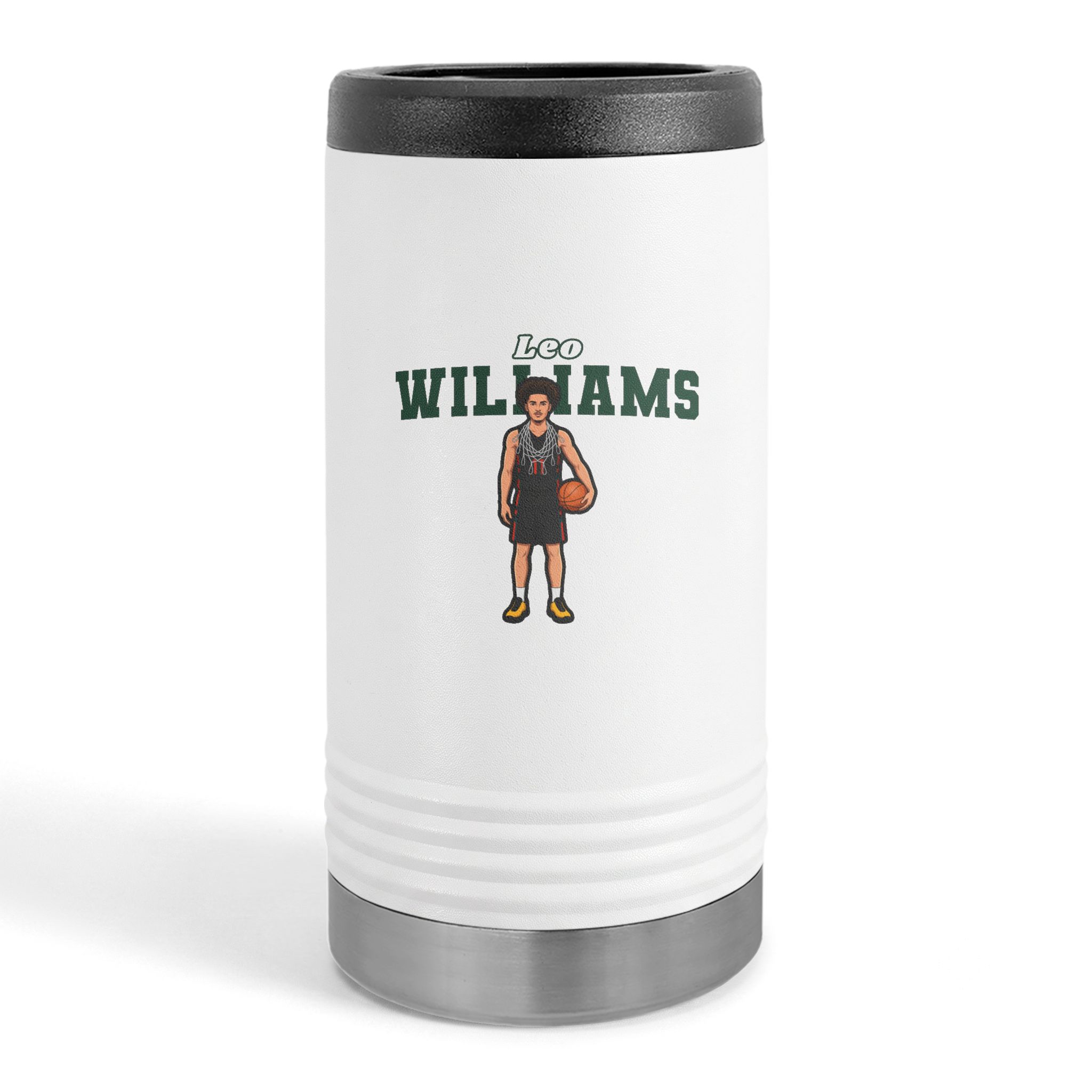 Slim Stainless Can Cooler — character_name_arch in White