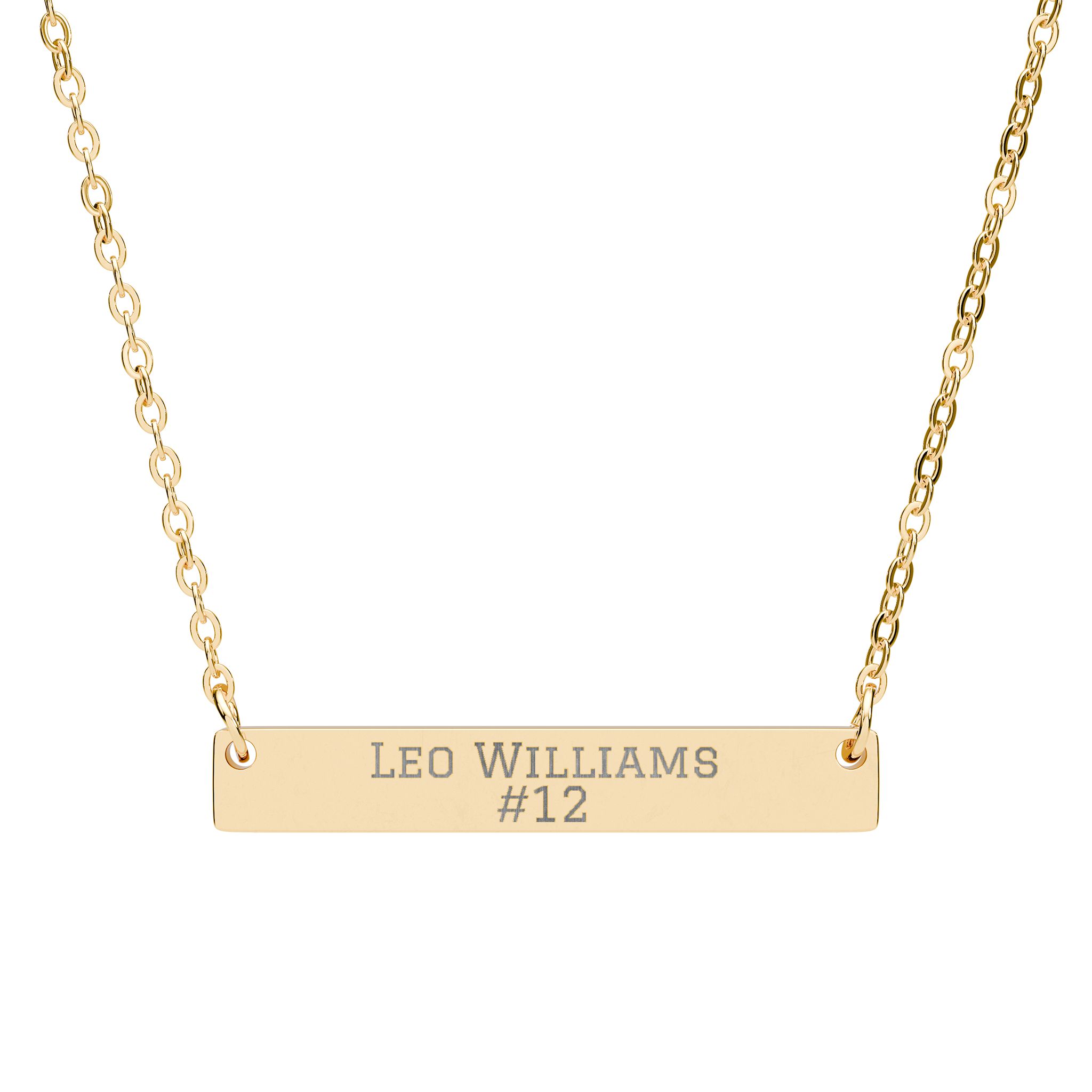 Engraved Bar Necklace — Name & Number in Gold
