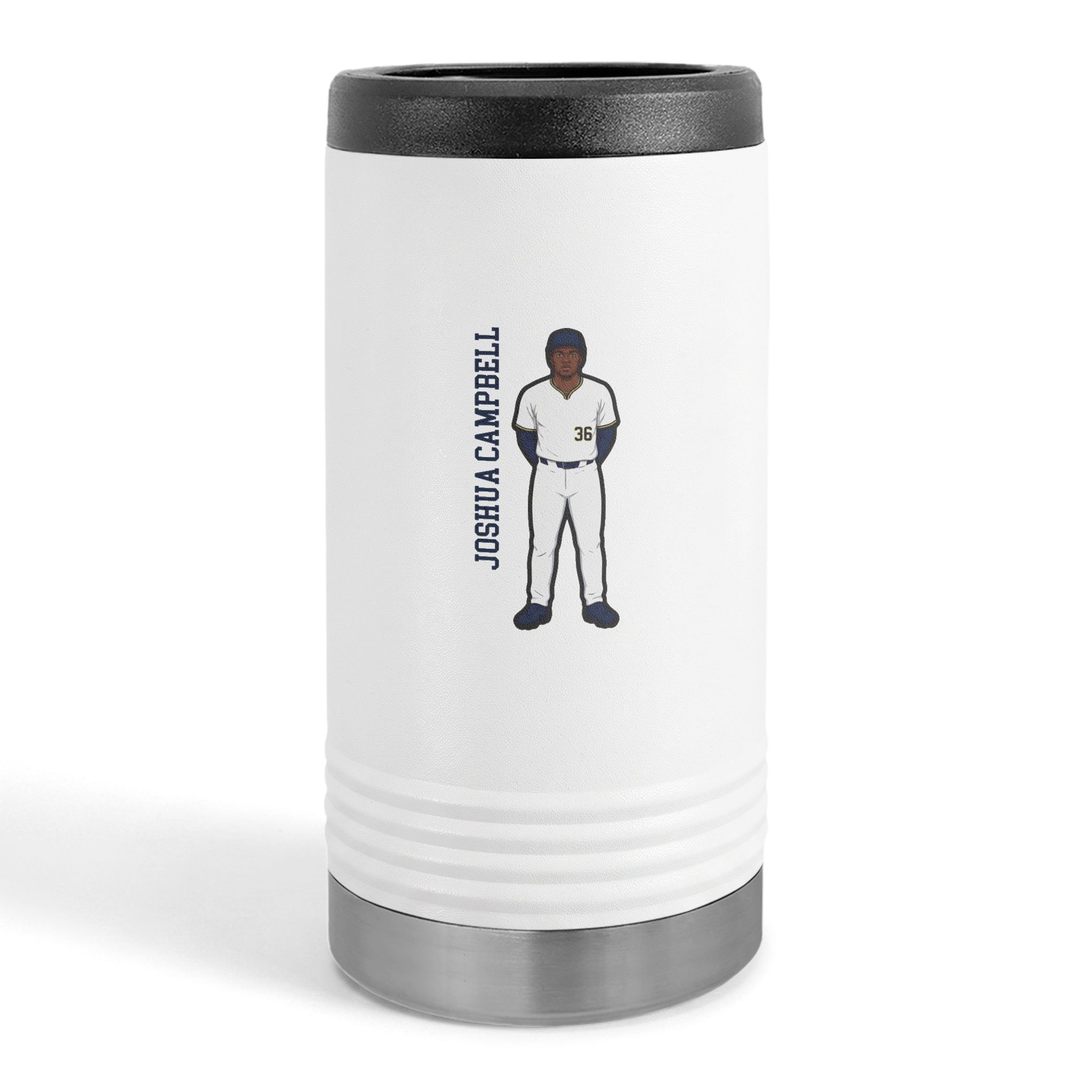 Slim Stainless Can Cooler — character_name_vertical in White