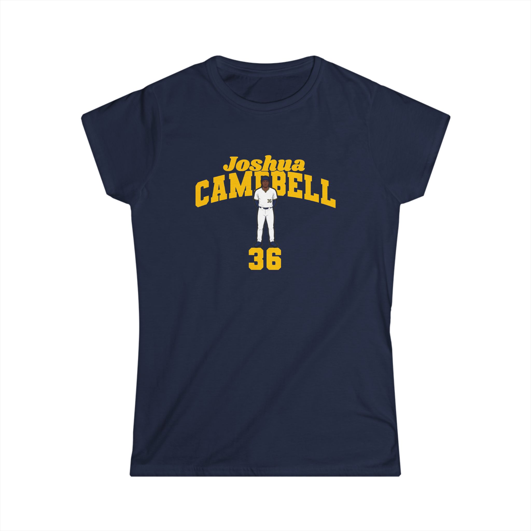 Women's Softstyle Tee — character_signature_arch in Navy
