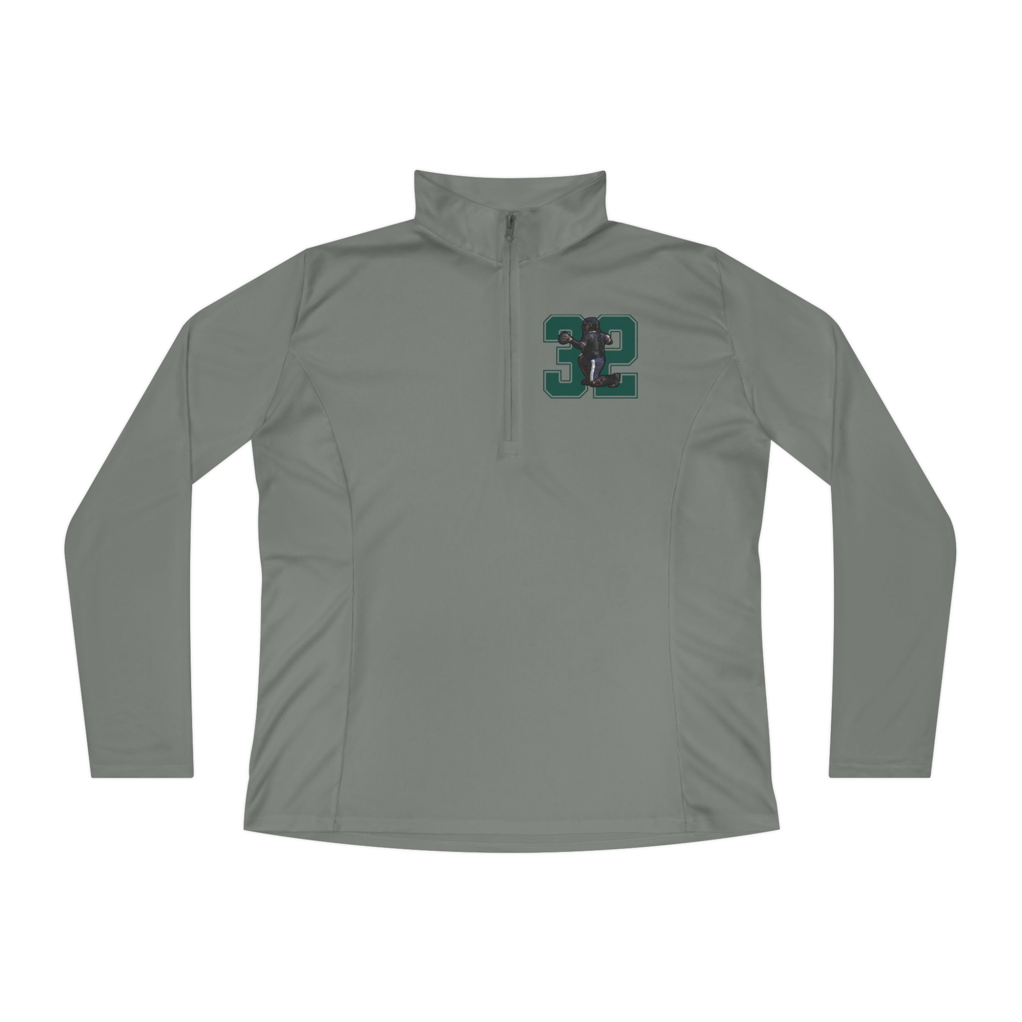 Women's Q-Zip Pullover — character_number in Grey