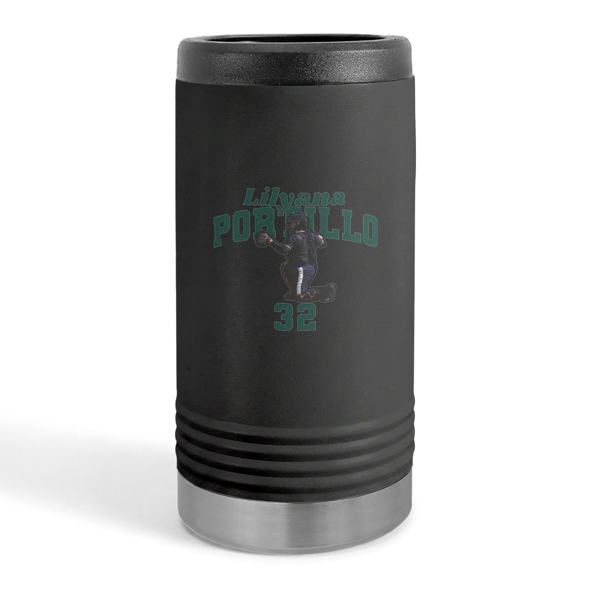 Slim Stainless Can Cooler — character_signature_arch in Black