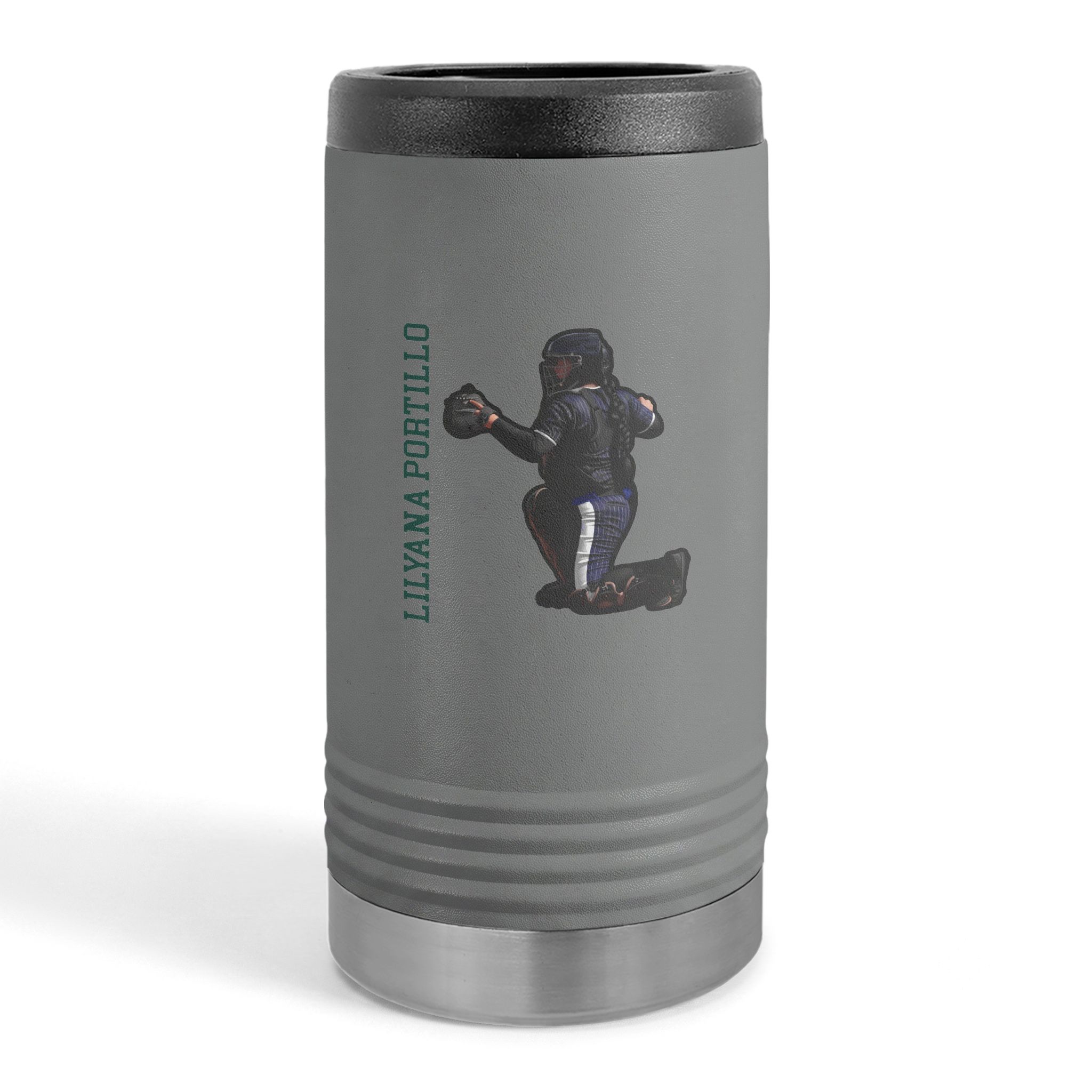Slim Stainless Can Cooler — character_name_vertical in Grey