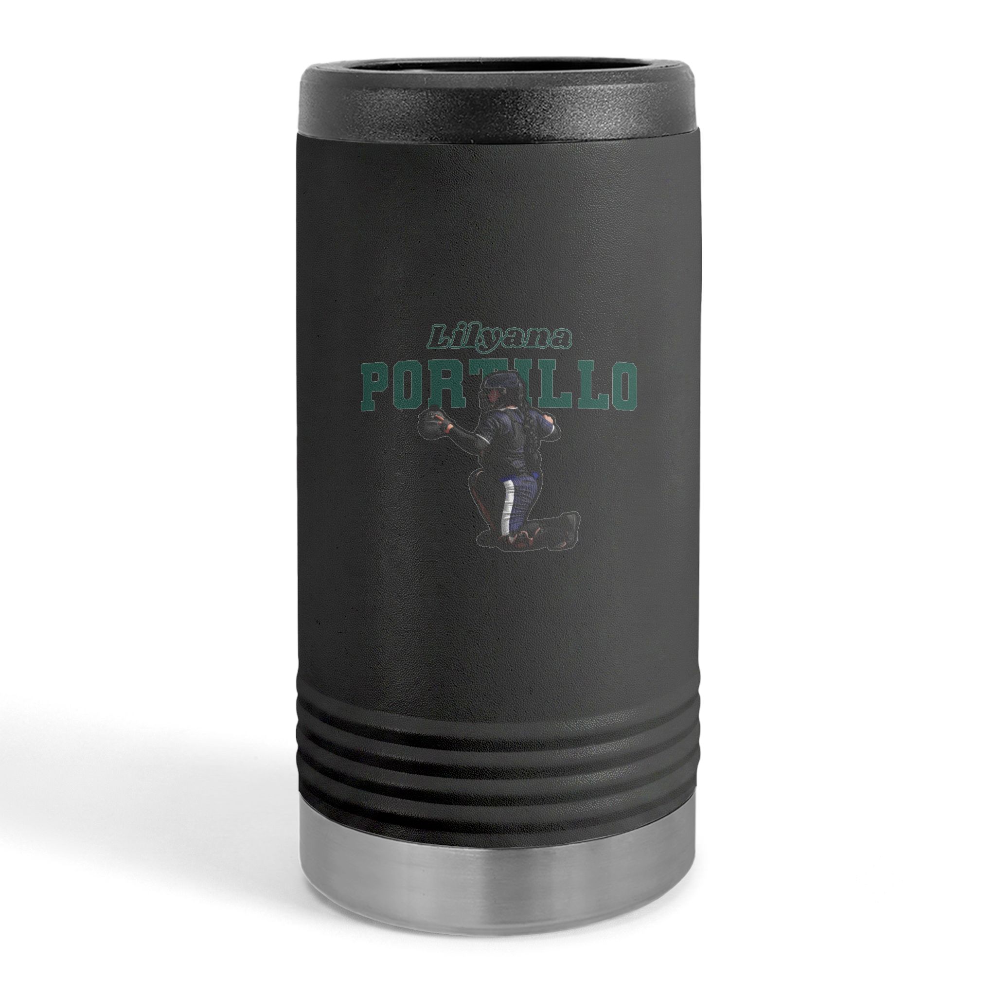 Slim Stainless Can Cooler — character_name_arch in Black