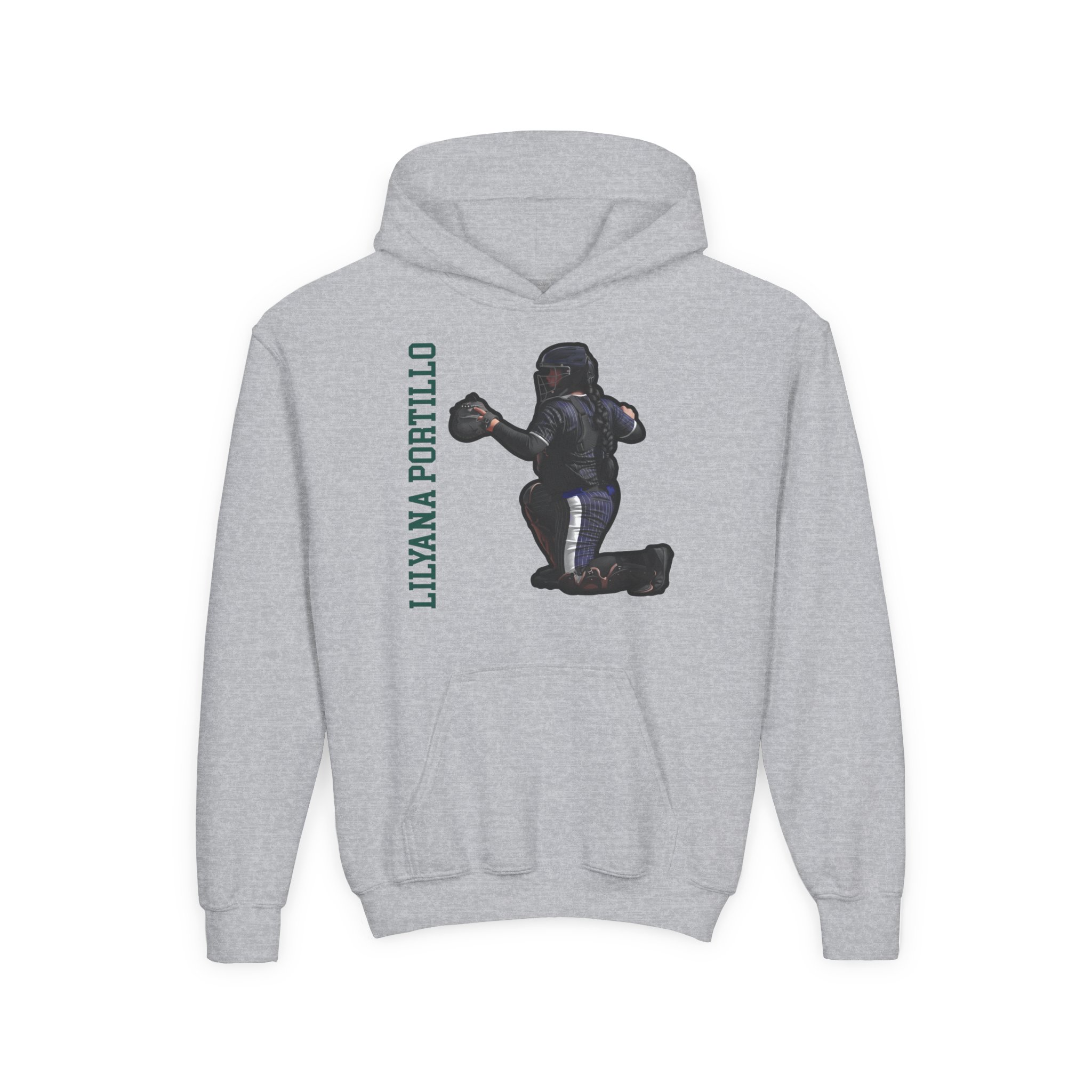 Youth Hoodie — character_name_vertical in Grey
