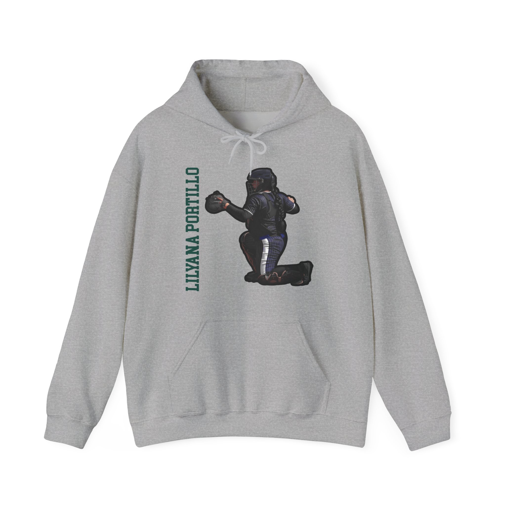 Hoodie — character_name_vertical in Grey