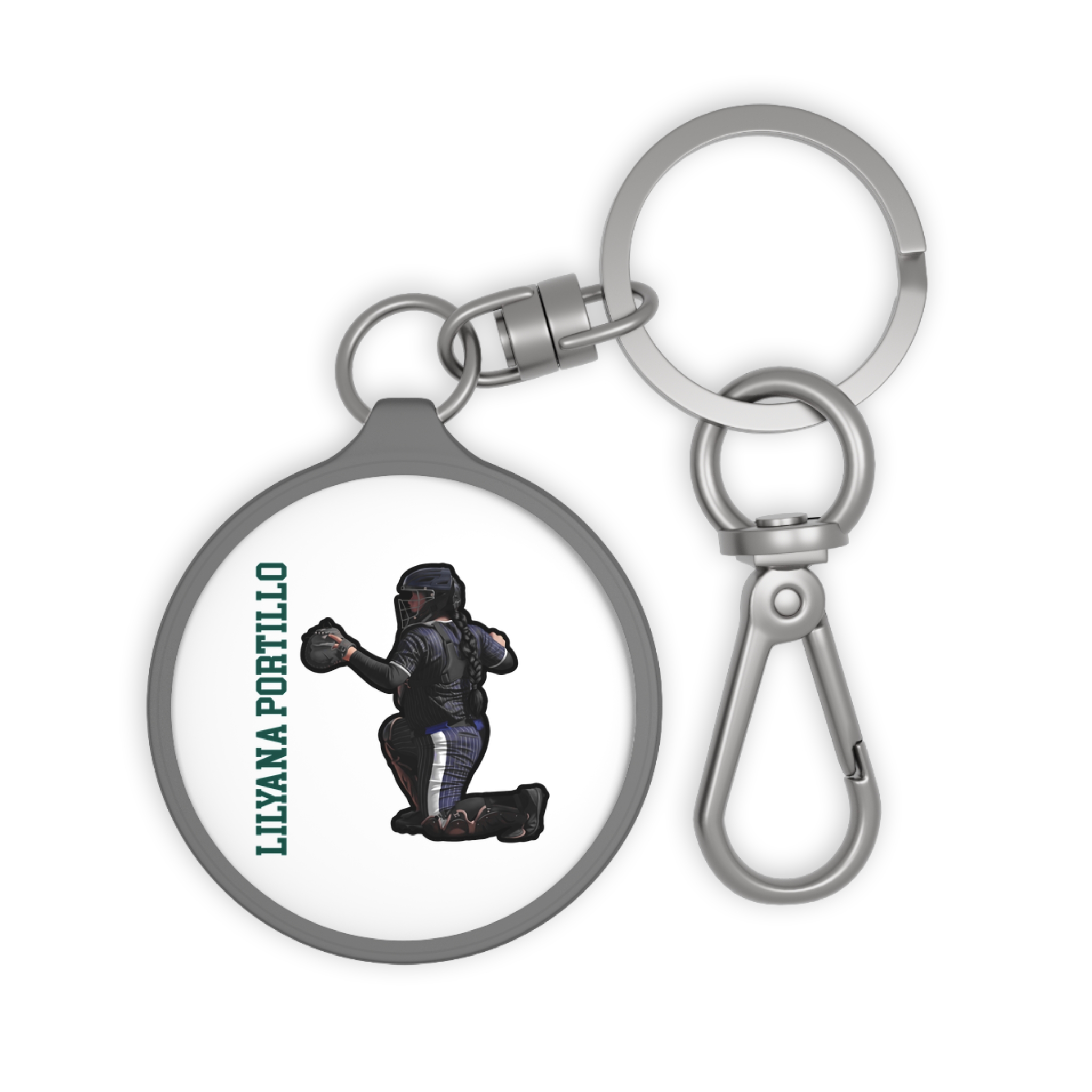 Keychain — character_name_vertical in Grey